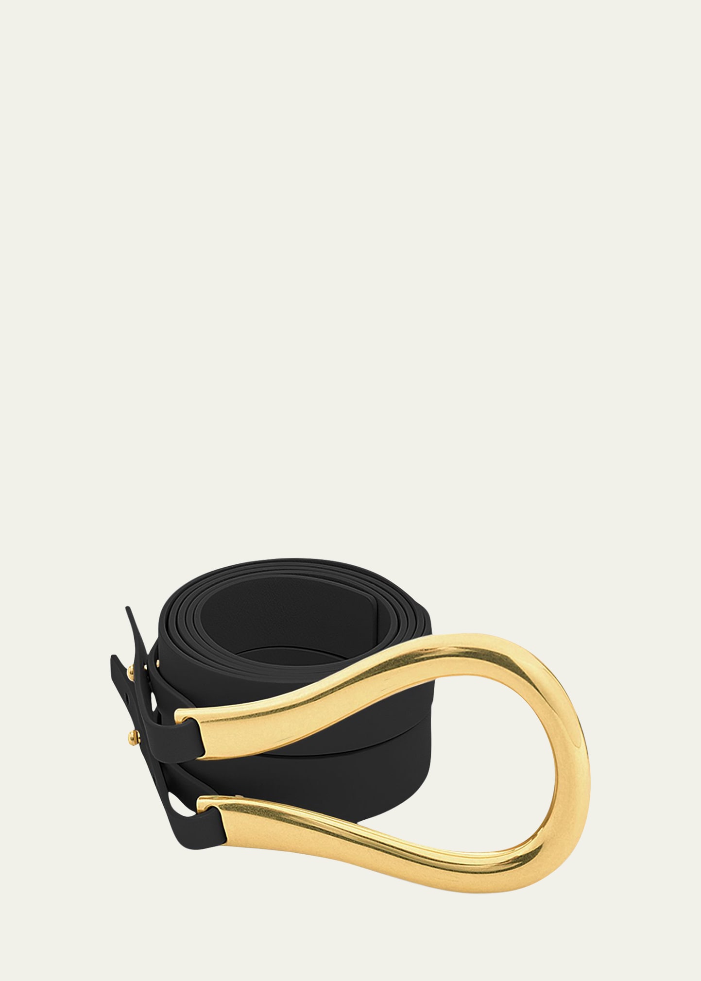 Bottega Veneta Double Strap Leather Belt With Horseshoe Buckle In Black / Gold