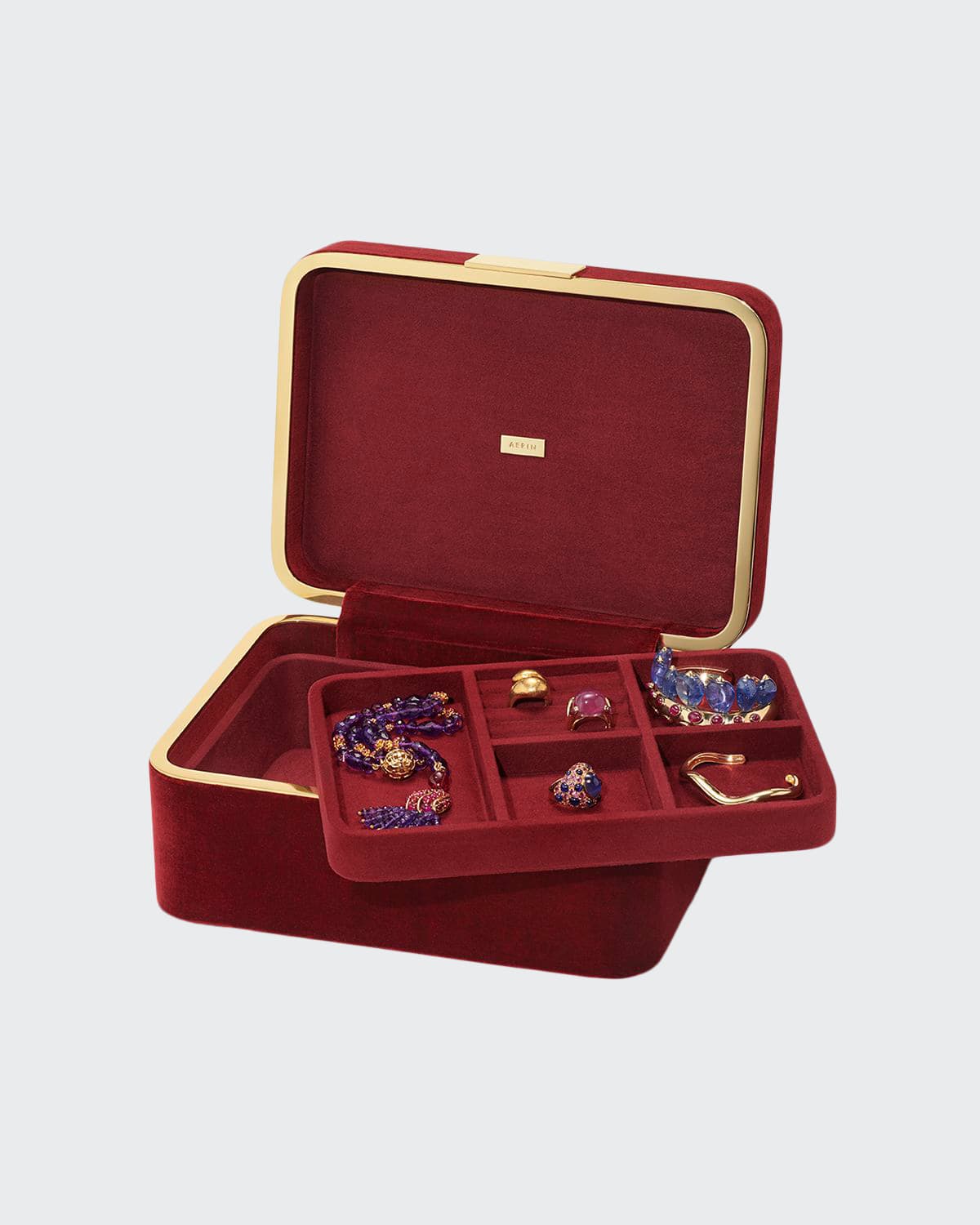 Aerin Beauvais Velvet Jewelry Box In Red