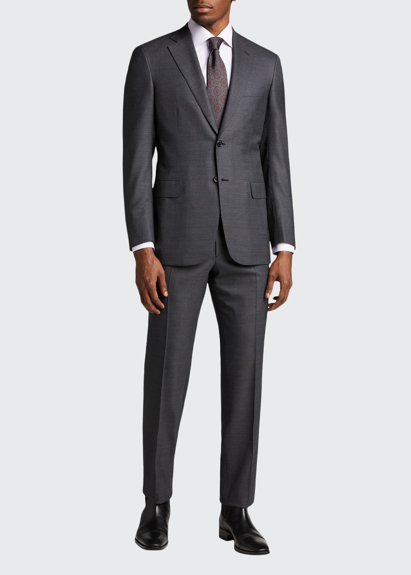 two-piece chevron wool twill suit