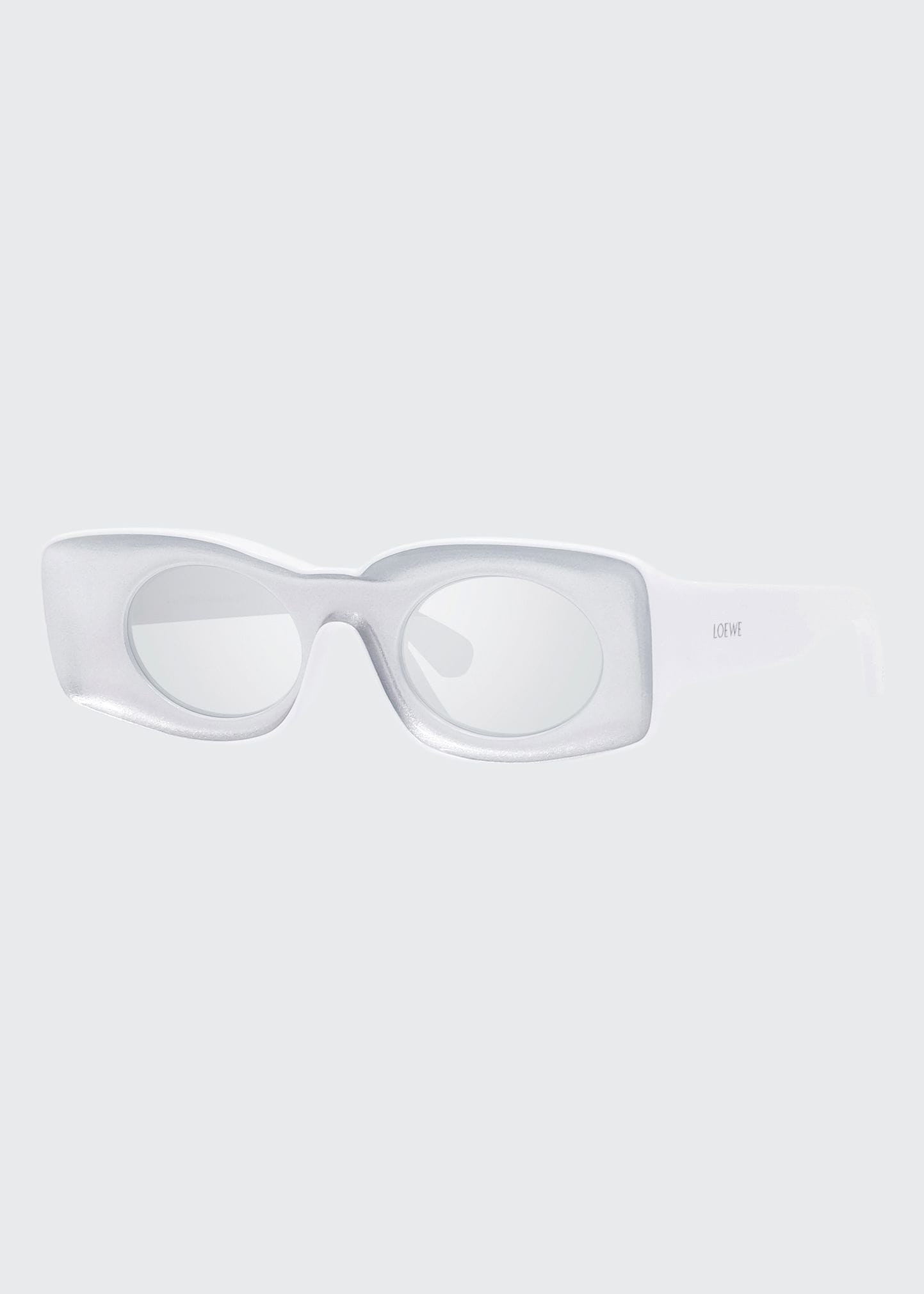 Loewe Two-tone Acetate Inset Oval Sunglasses In White/silver