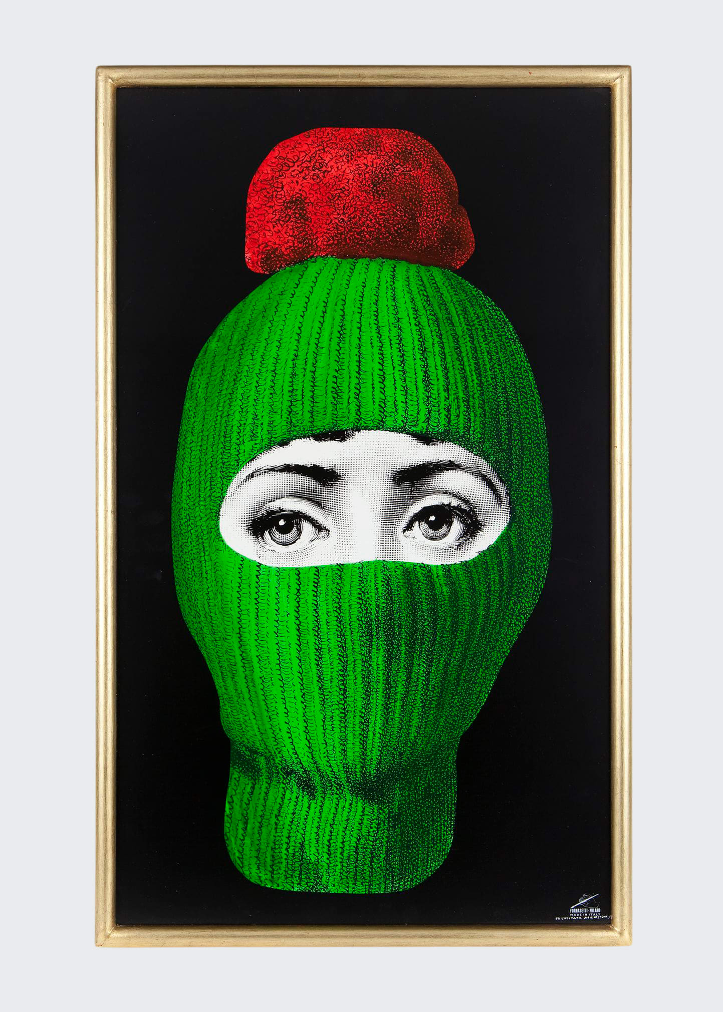 Fornasetti Panel Lux Gstaad Green Balaclava With Red Pom Pom In Multi