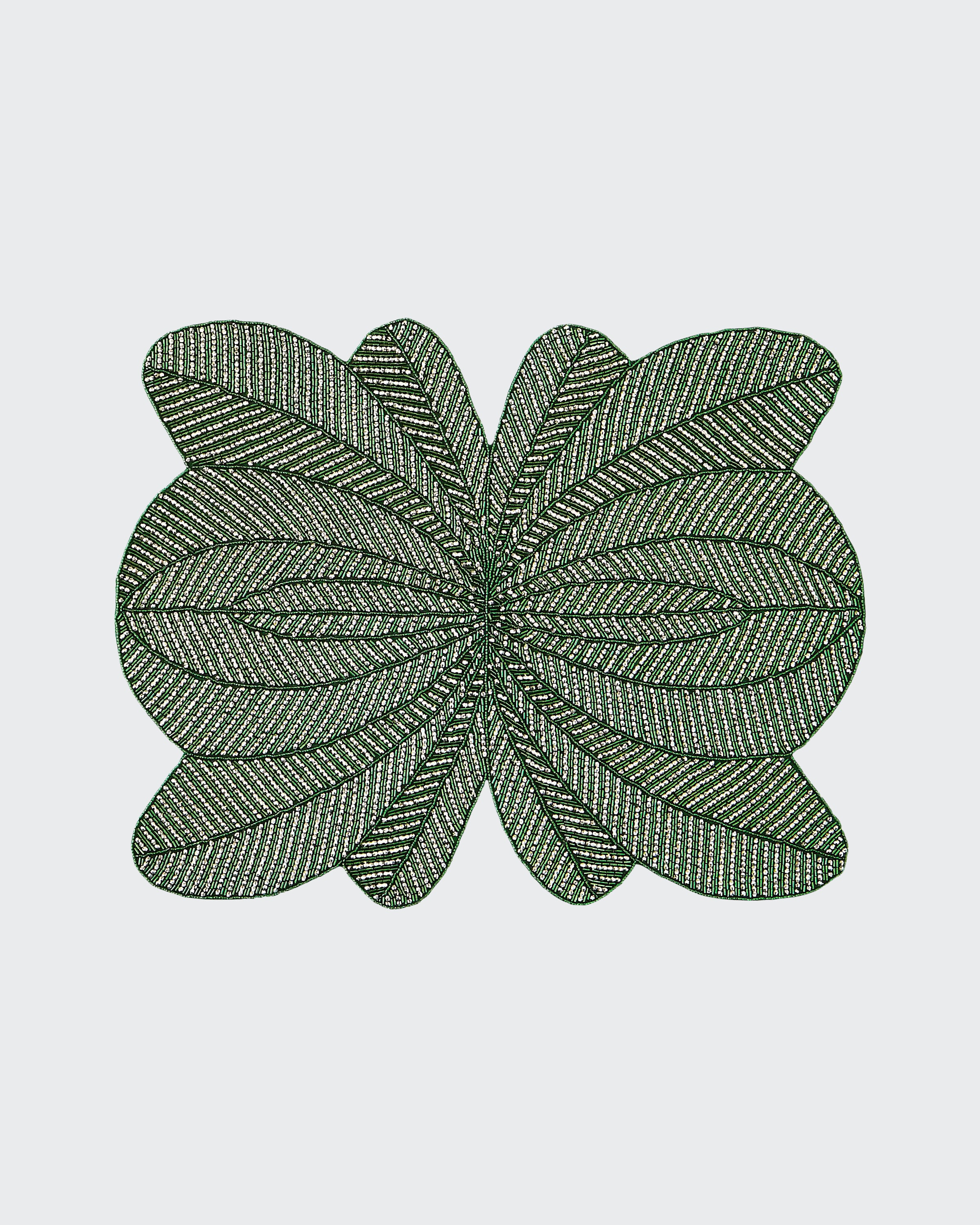 Nomi K Green Peacock Hand-beaded Placemat In Green