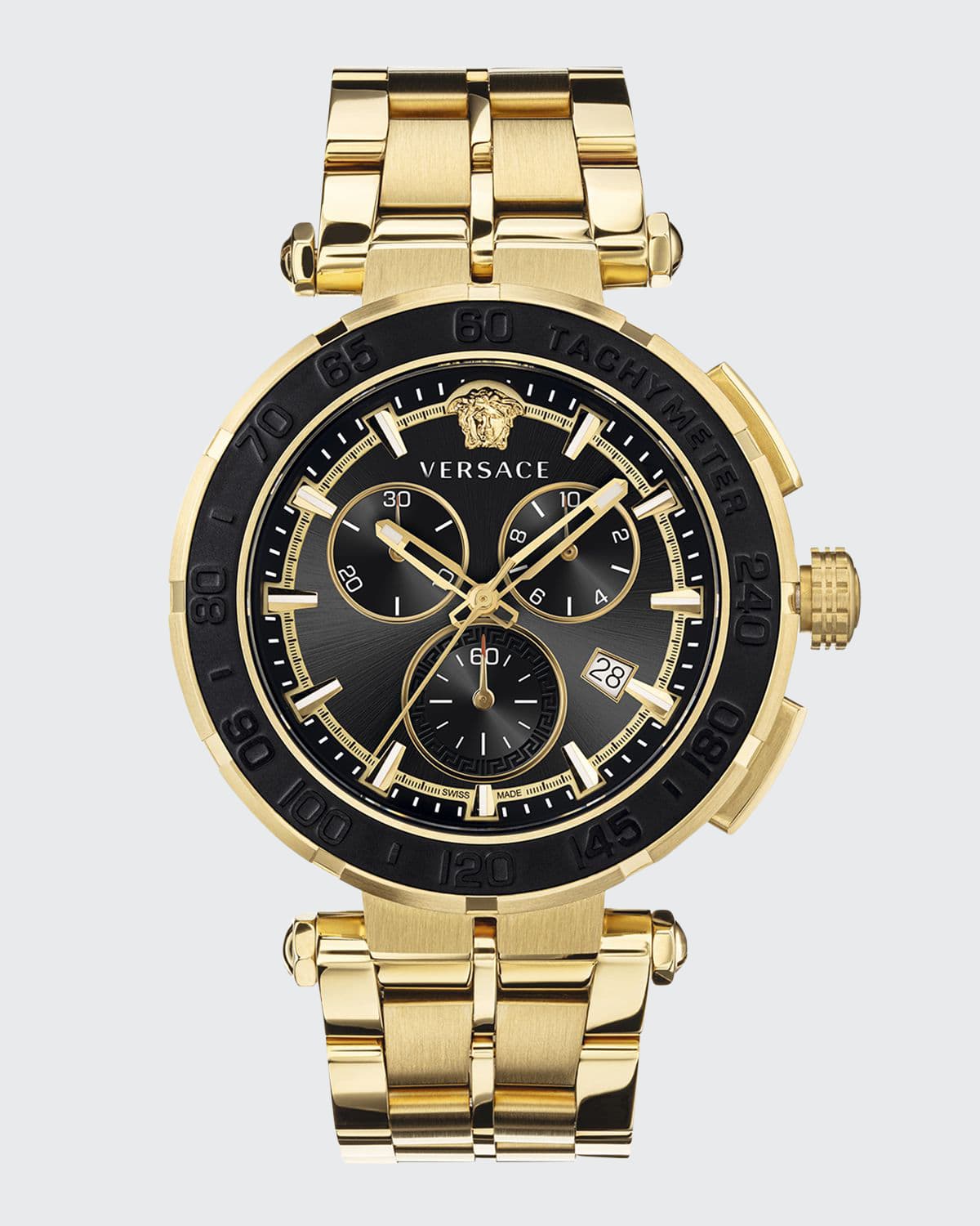 Versace Men's 45mm Greca Chrono Ip Yellow Gold Bracelet Watch