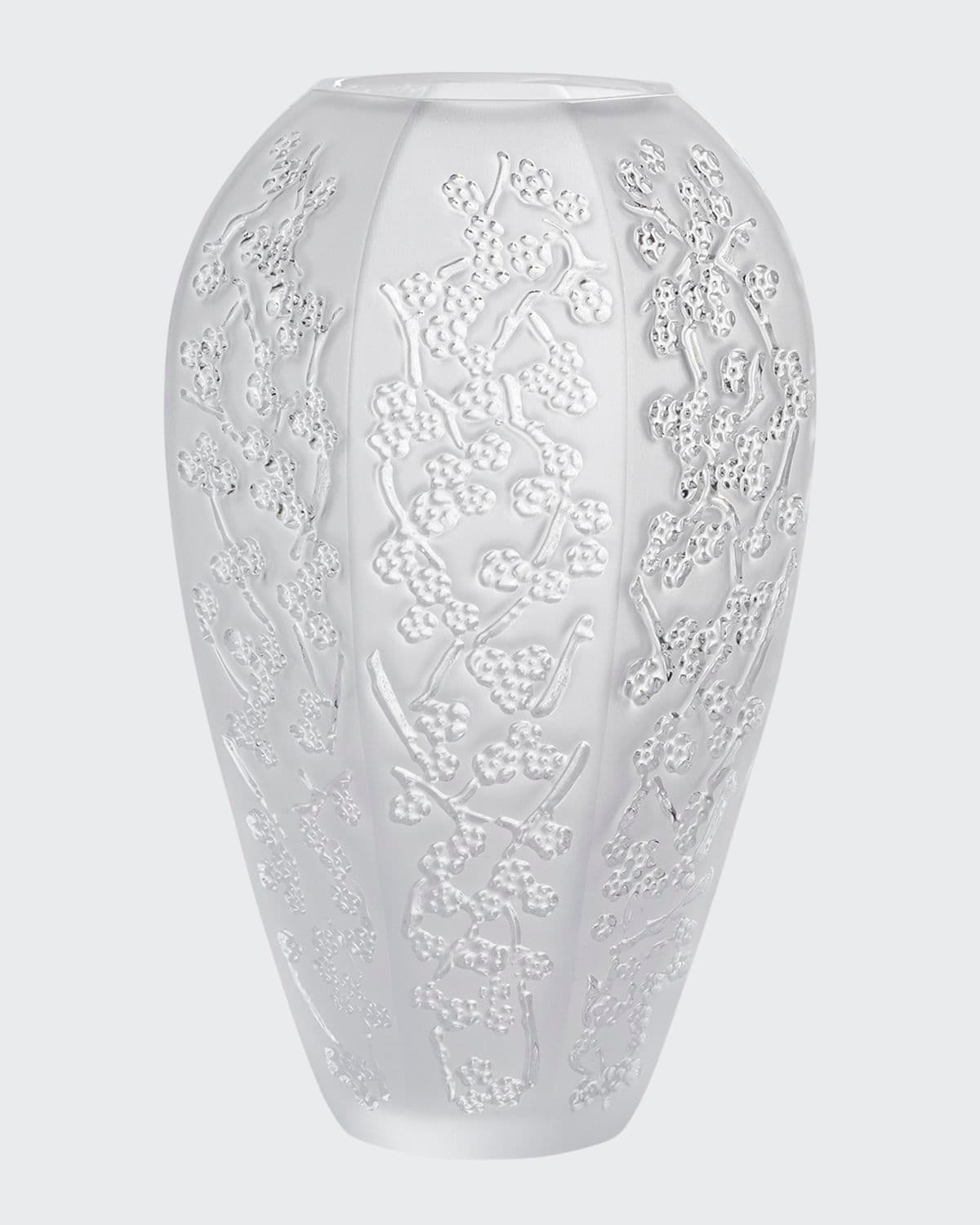 Lalique Large Crystal Sakura Vase In Clear