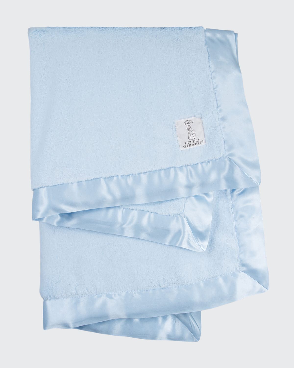 Little Giraffe Luxe Solid Plush Baby Blanket W/ Satin Border In Blue