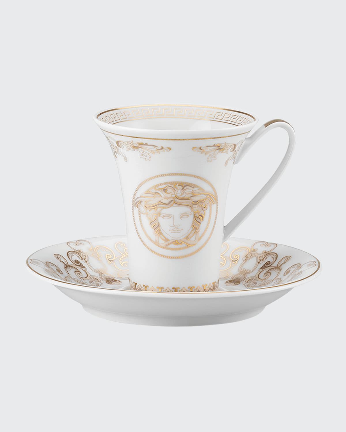 Versace Medusa Gala A. D. Cup & Saucer In White And Gold
