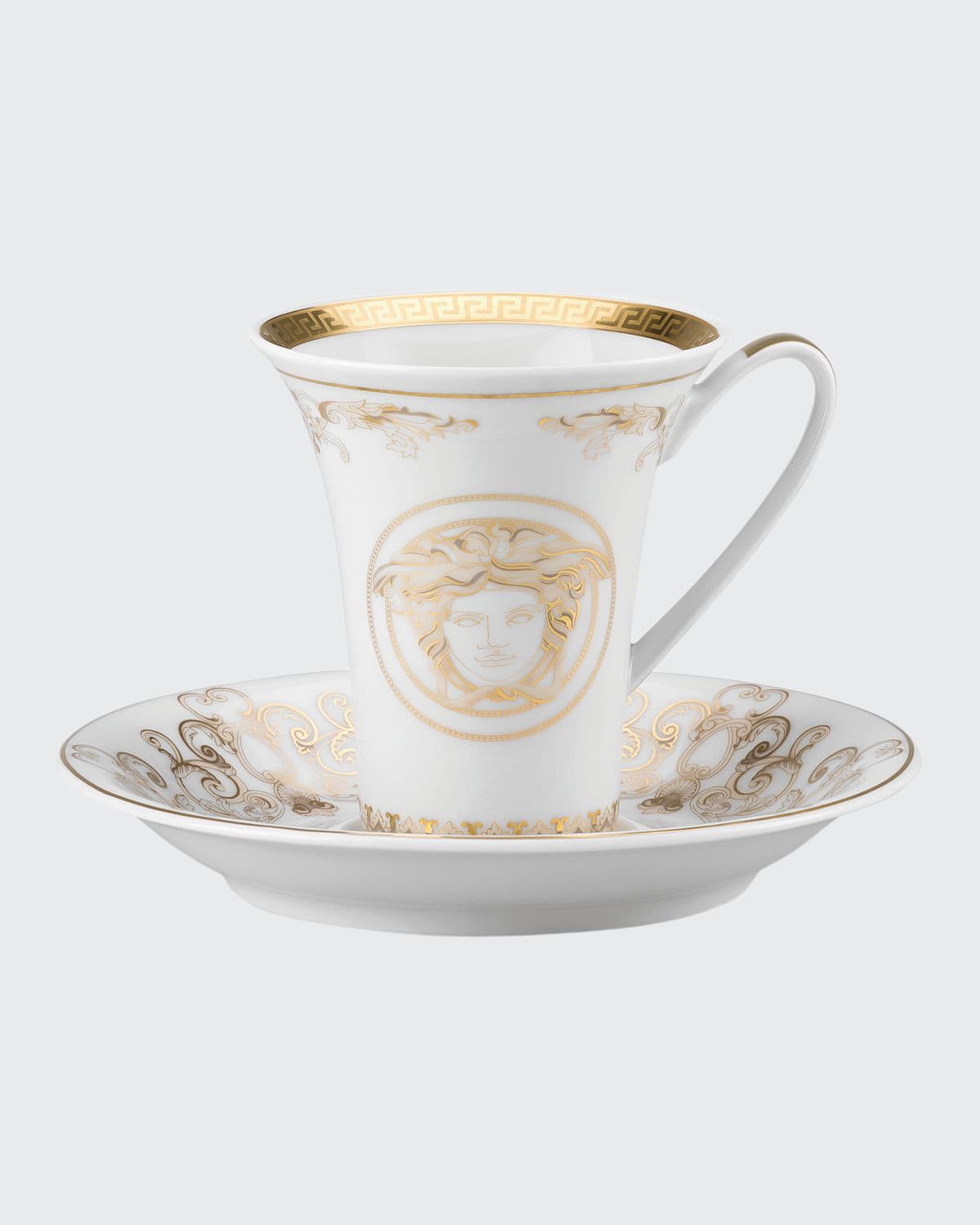 Versace Medusa Gala Gold A. D. Cup & Saucer In White And Gold