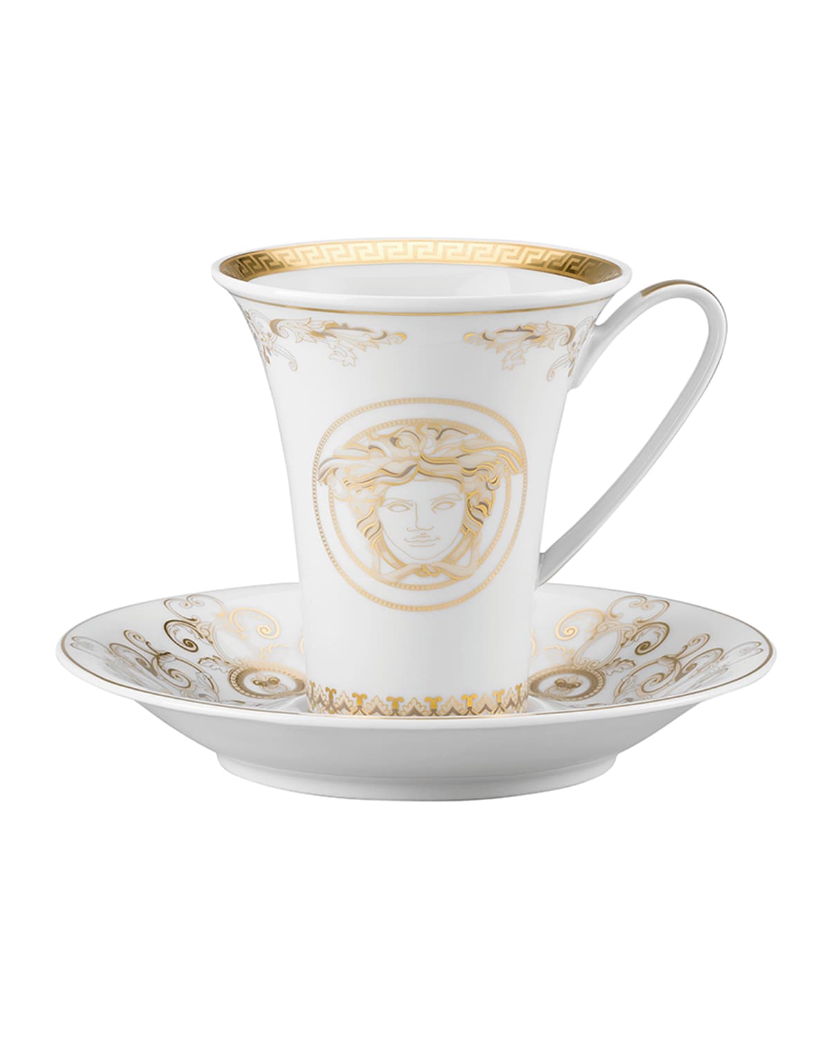 Shop Versace Medusa Gala Gold Coffee Cup & Saucer In White And Gold