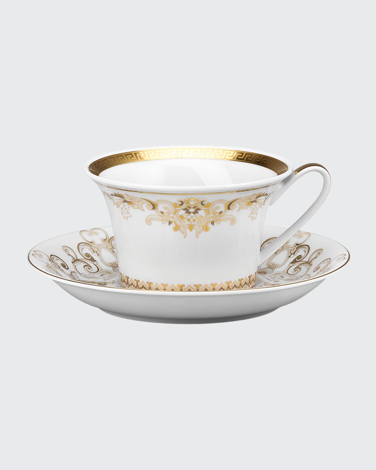 Versace Medusa Gala Gold Tea Cup & Saucer In White And Gold