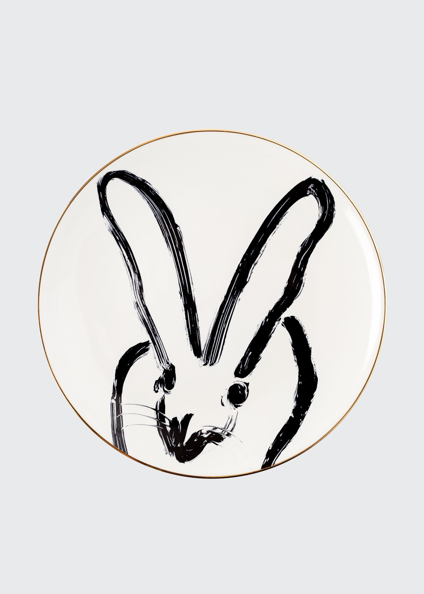 Shop Hunt Slonem Rabbit Run Dinner Plate With Gold Rim - White In White Multi