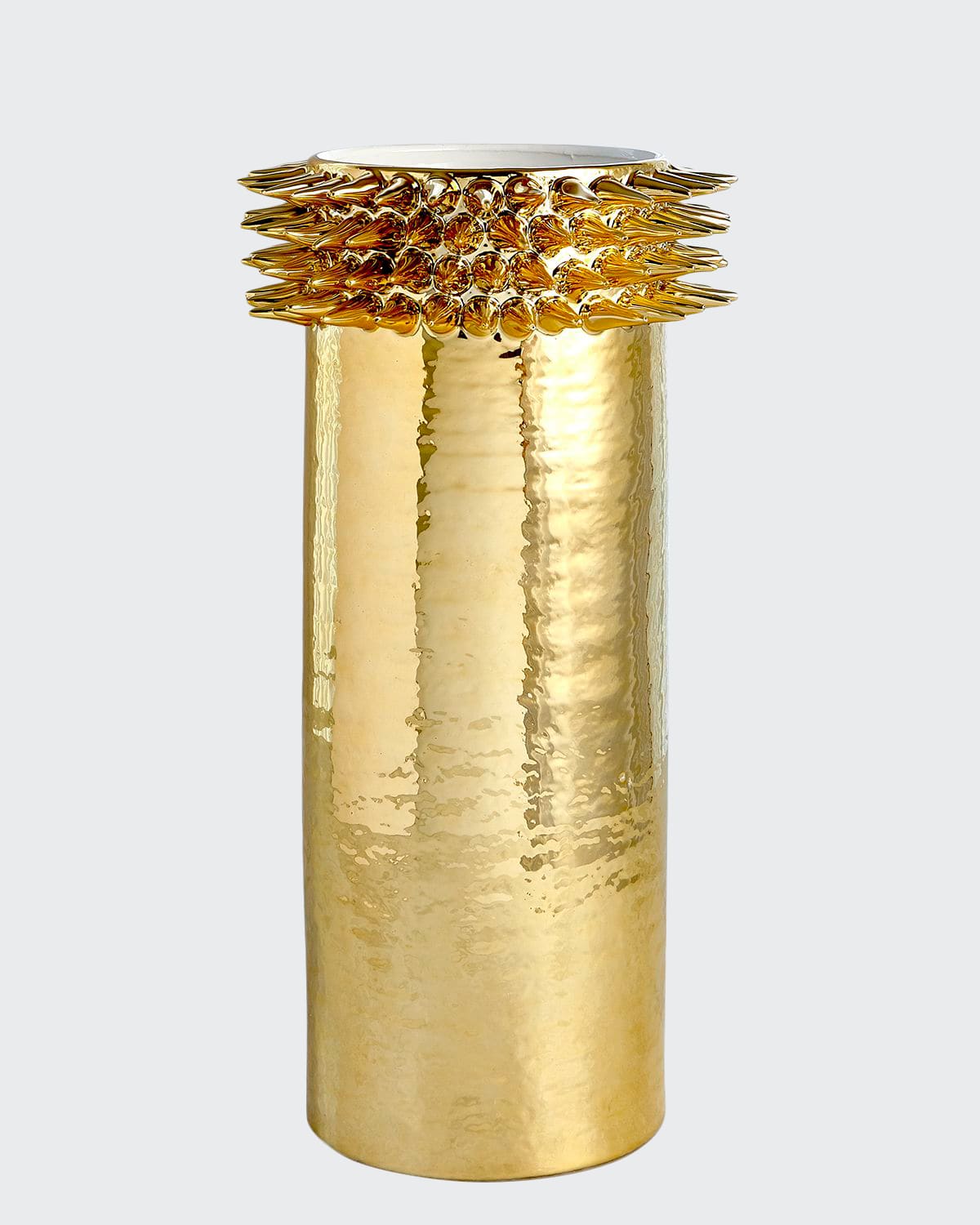 Shop Ashley Childers For Global Views Spike Cylinder Large Vase In Gold