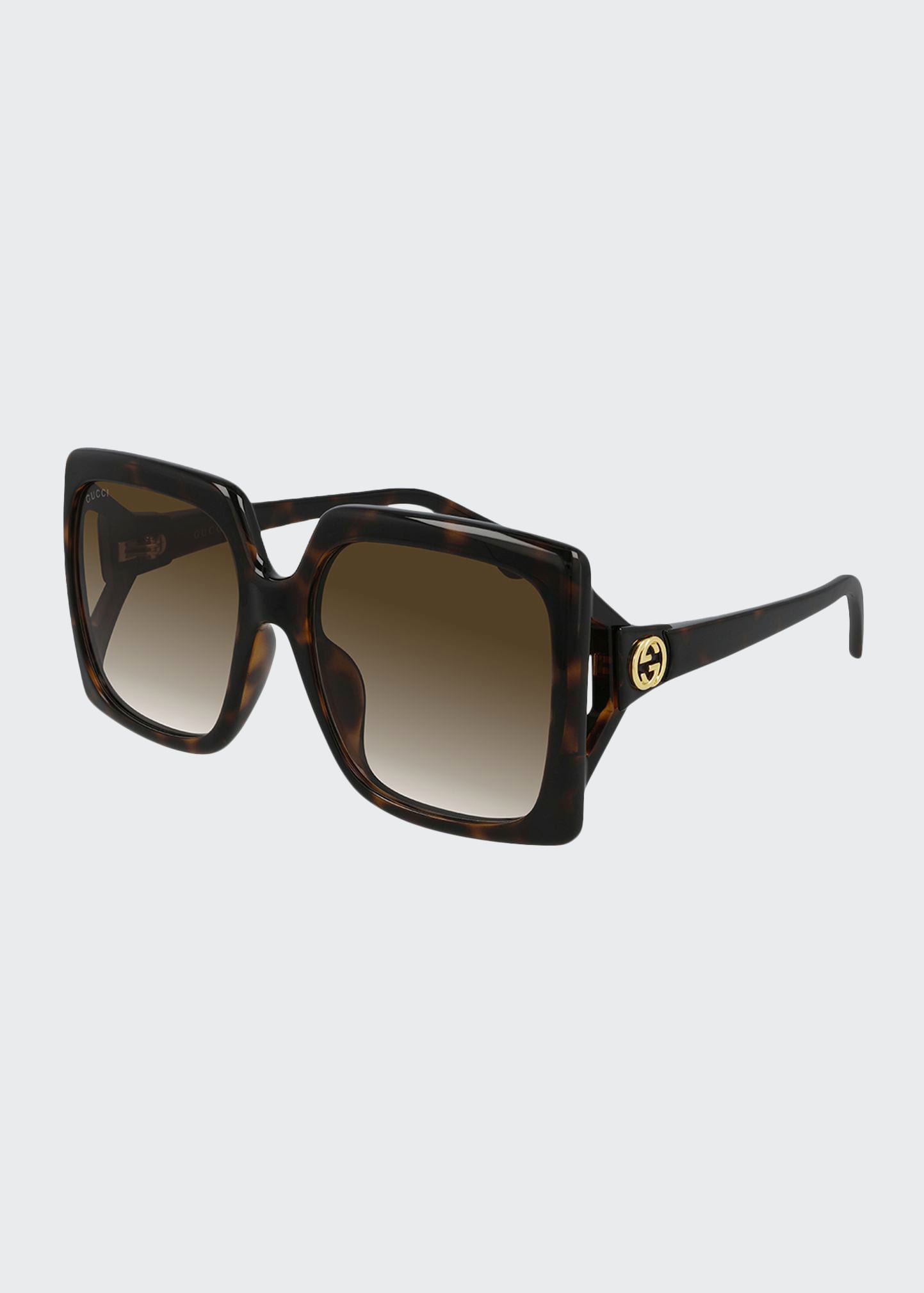 Gucci Oversized Square Injection Plastic Sunglasses In Dark Havana