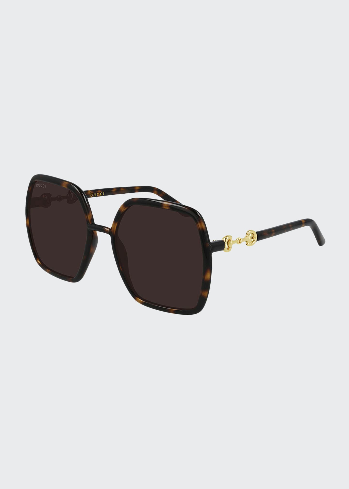 Gucci Oversized Geometric Injected Plastic Sunglasses In Dark Havana