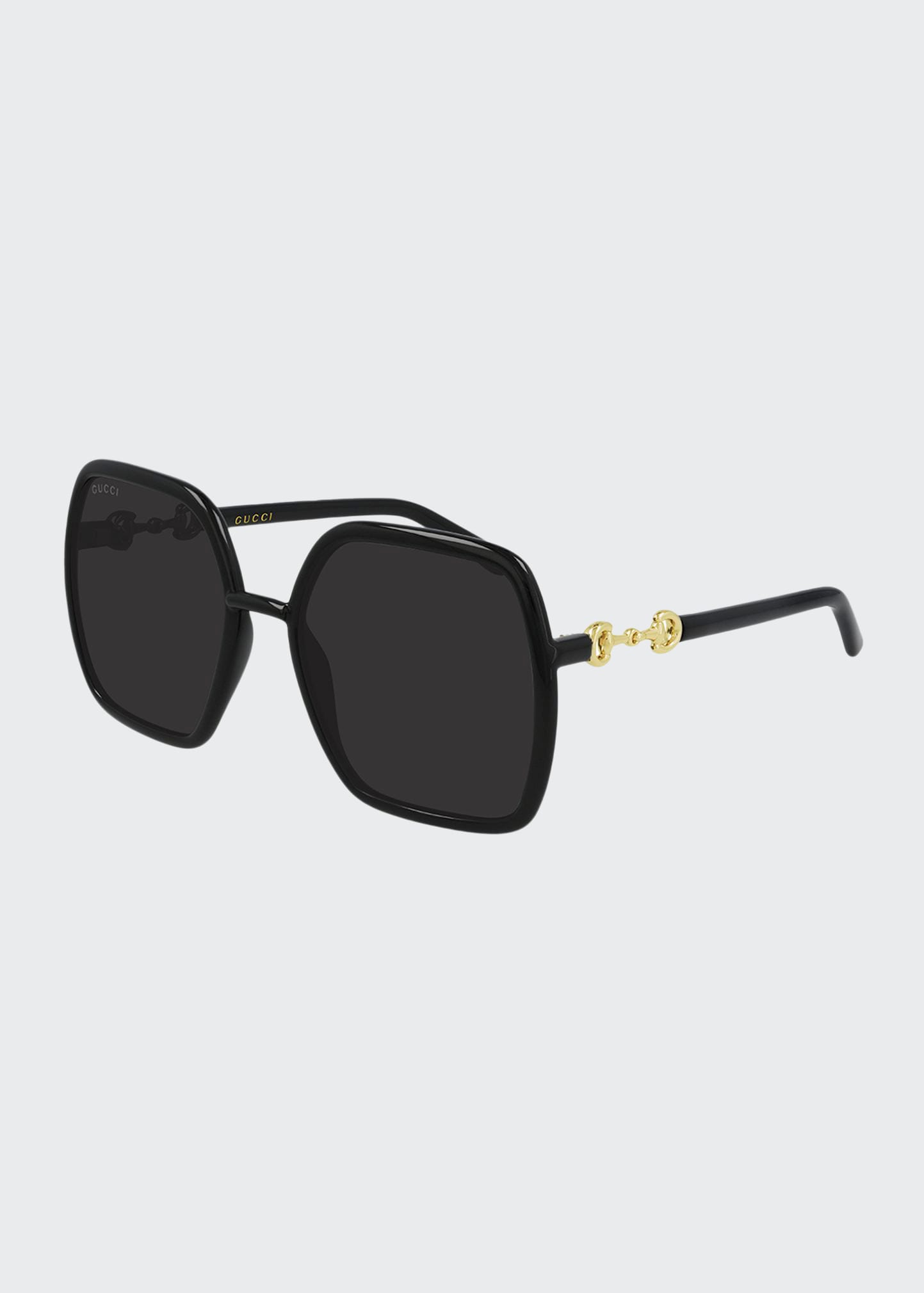 Shop Gucci Oversized Geometric Injected Plastic Sunglasses In Black