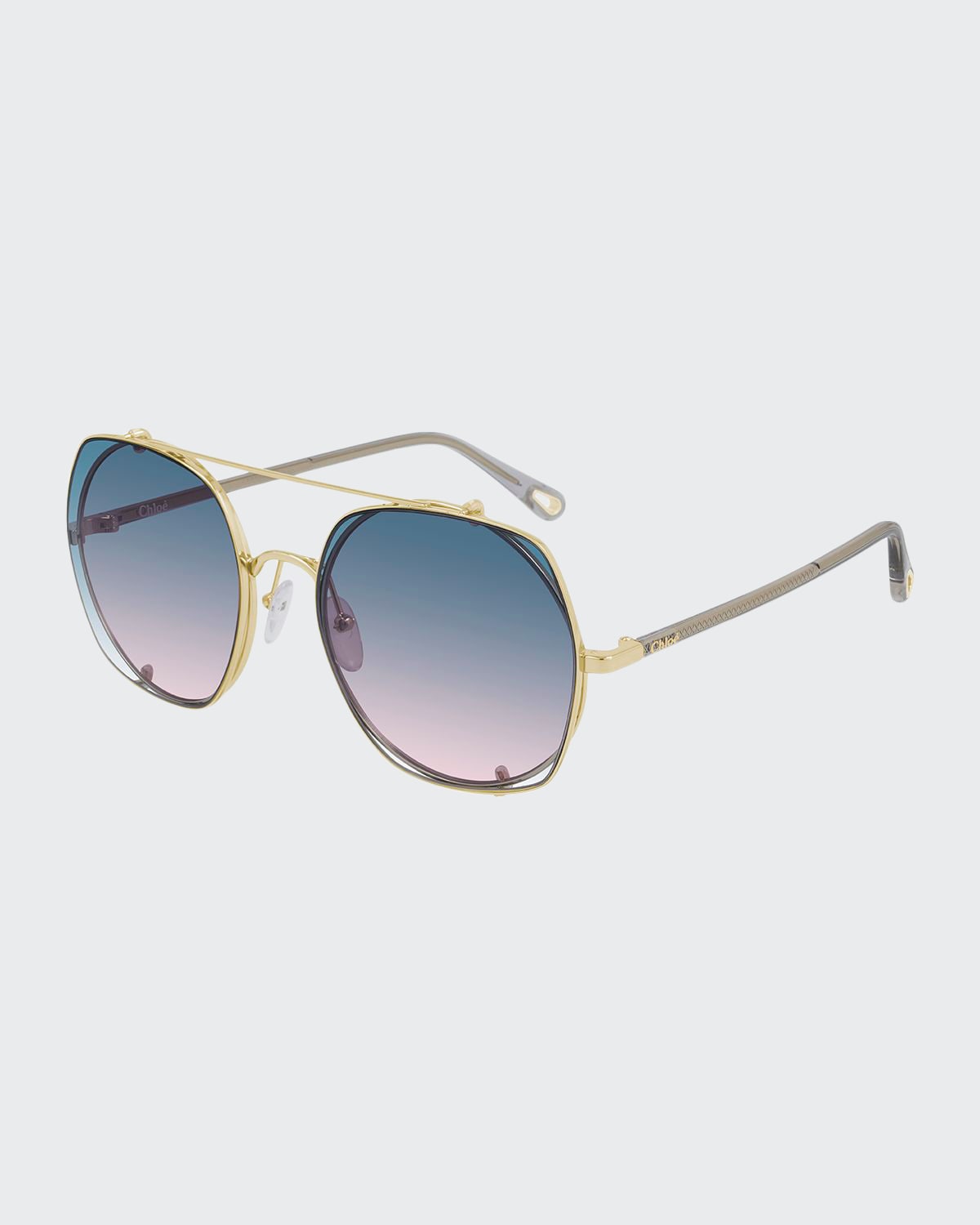 Chloé Geometric Metal Sunglasses In Light Blue / Gold