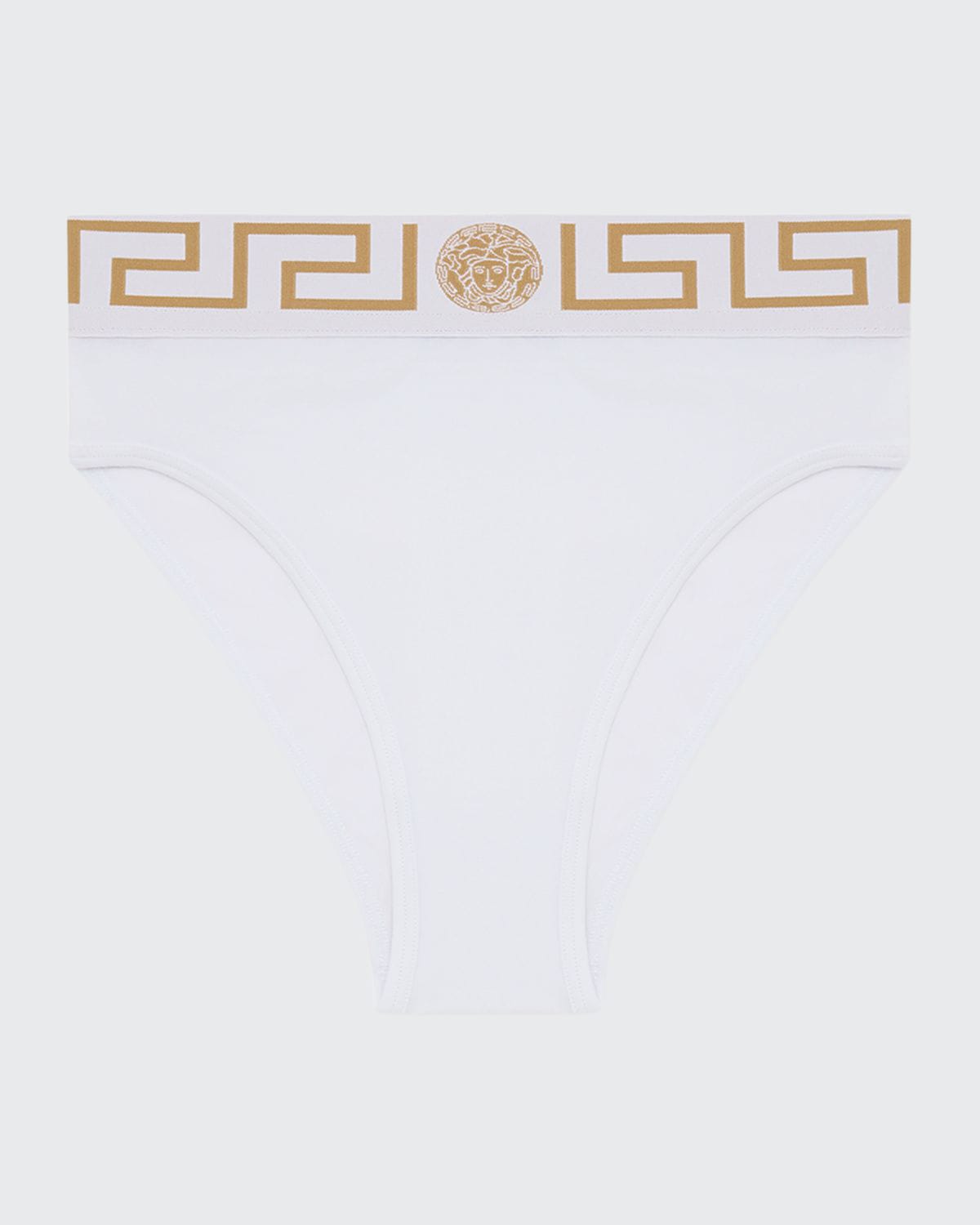 Shop Versace Greca Border High-leg Jersey Briefs In Bianco Ottico