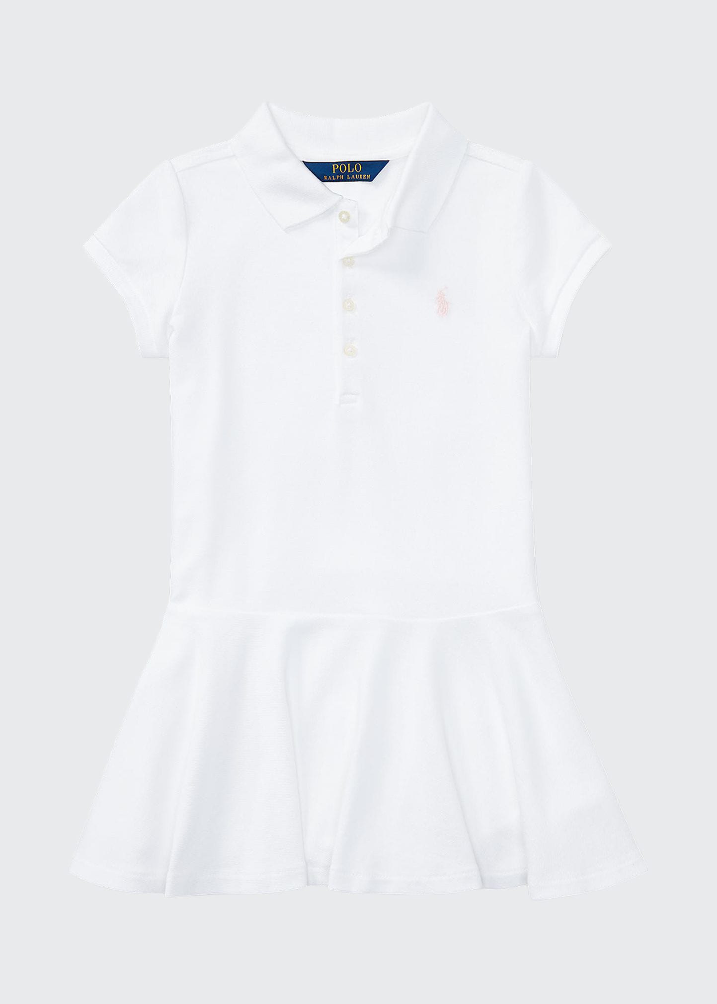 Shop Ralph Lauren Girl's Short-sleeve Knit Drop-waist Polo Dress In White