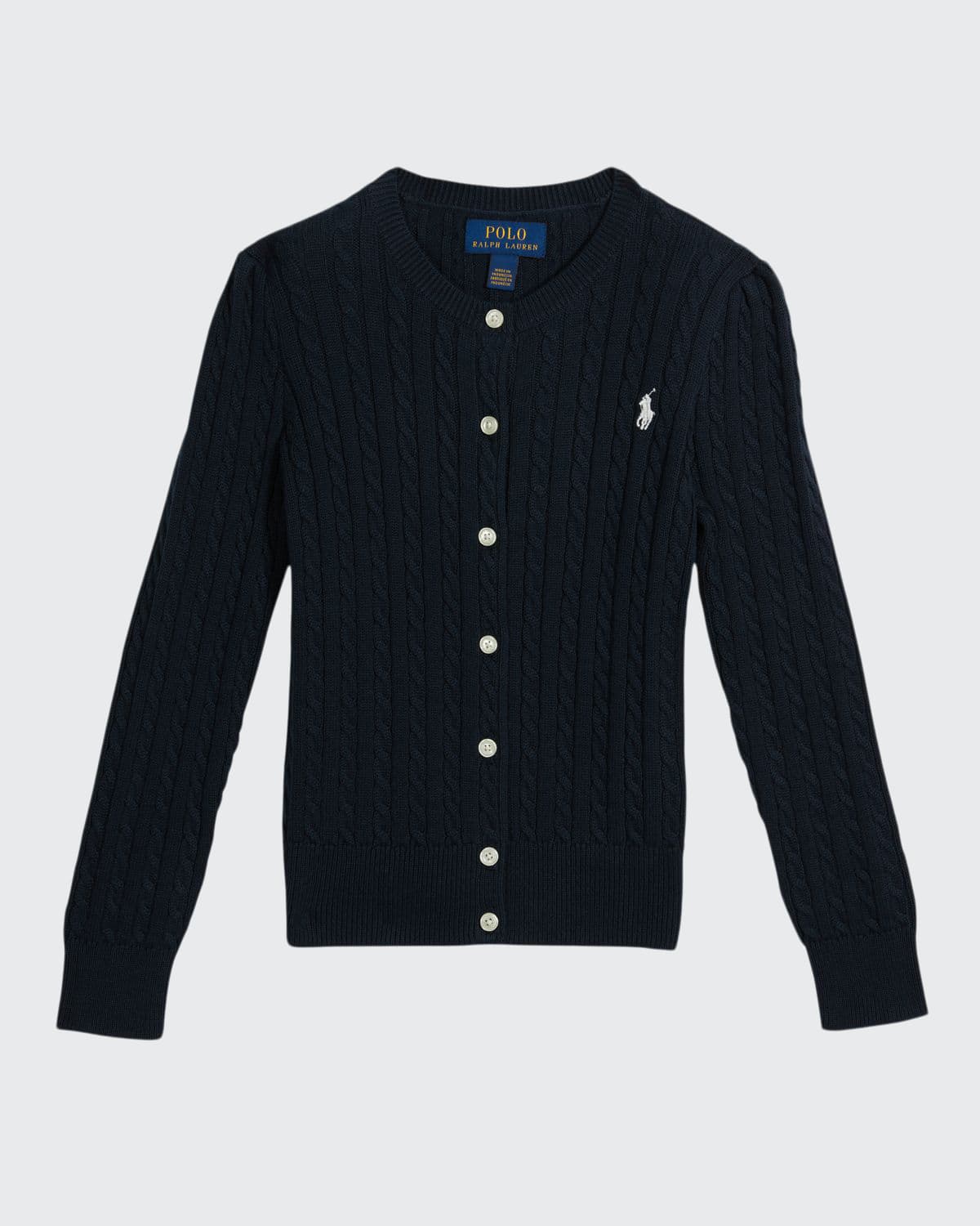 Shop Ralph Lauren Girl's Cable-knit Cotton Cardigan In Navy Blue