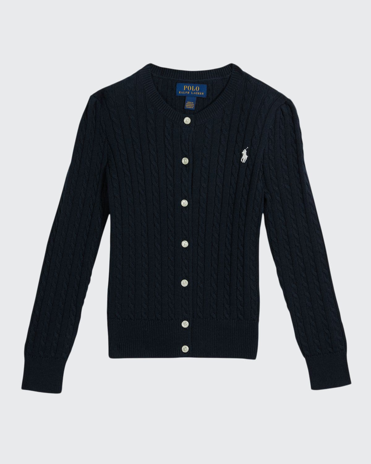 Polo Ralph Lauren Logo-embroidered Cable-knit Cardigan In Navy Blue