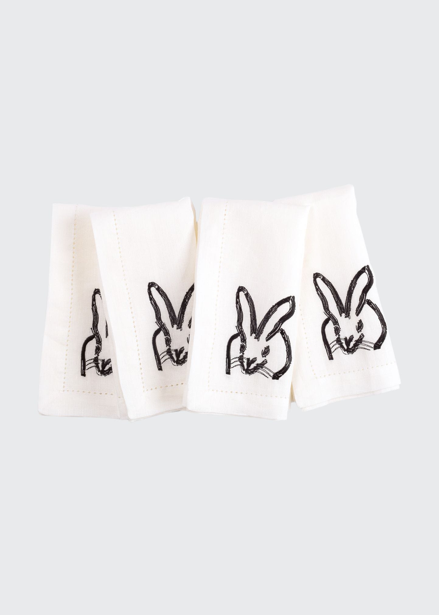 Shop Hunt Slonem Black Painted Bunny Embroidered Linen Dinner Napkin, 20"sq. In Black Multi