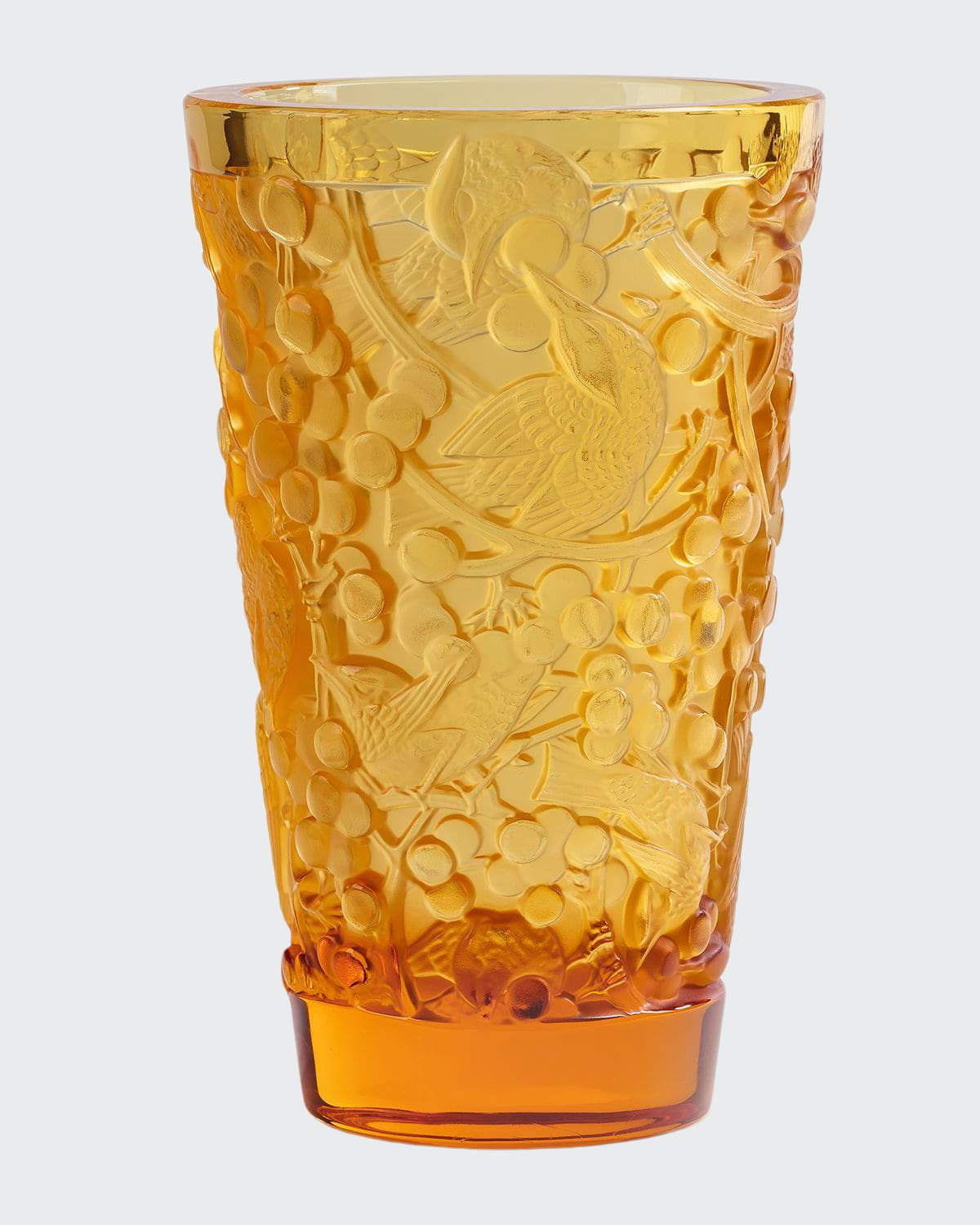 Lalique Merles & Raisins Small Amber Vase In Amber