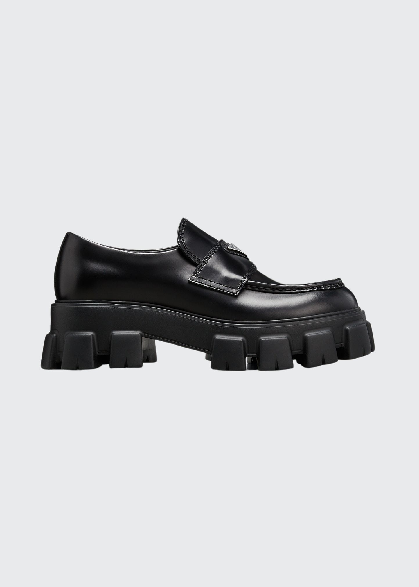 Shop Prada Men's Monolith Lug-sole Brushed Leather Loafers In Black