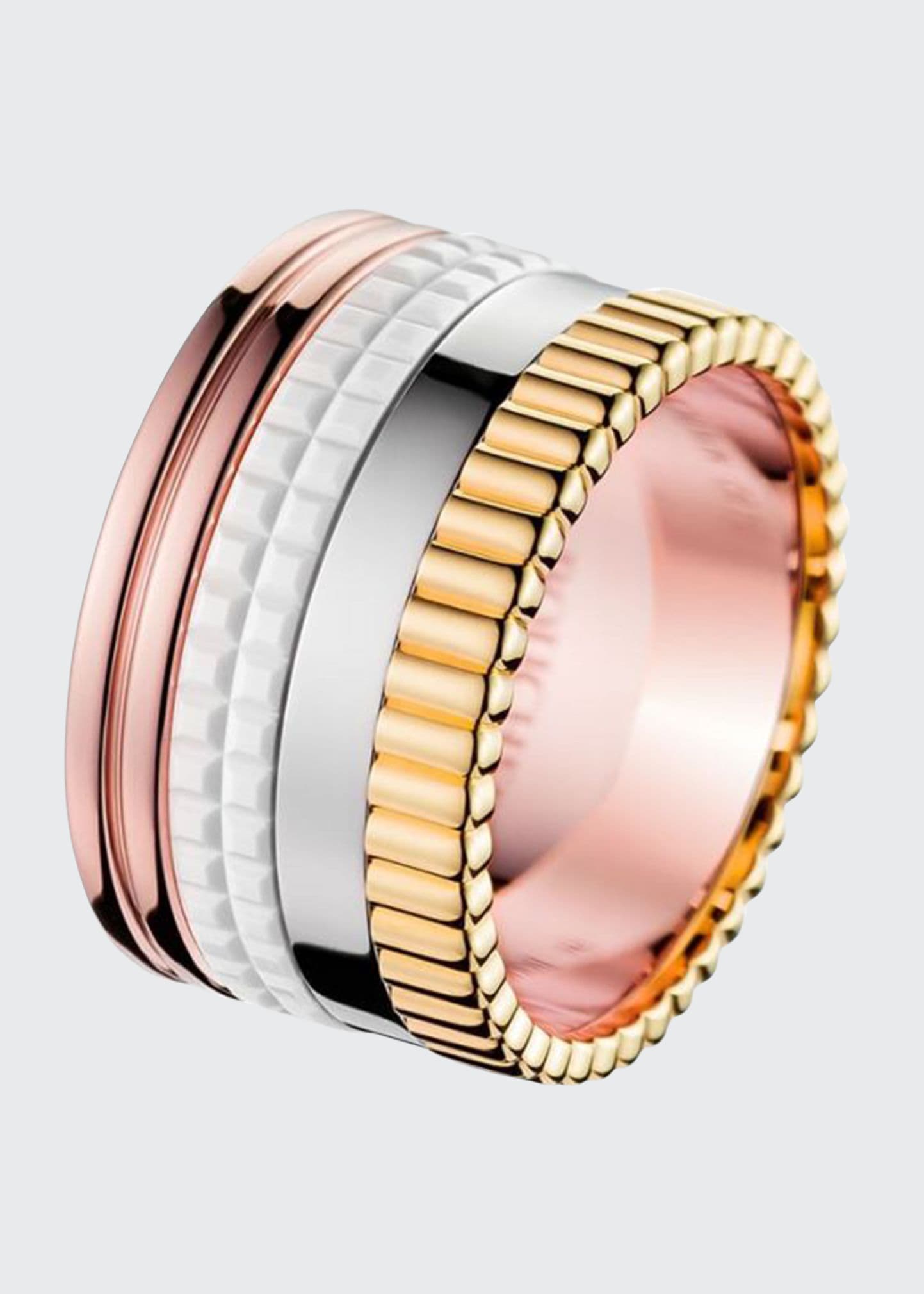 Boucheron Quatre Large Ring in Tricolor Gold and White Ceramic, Size 52