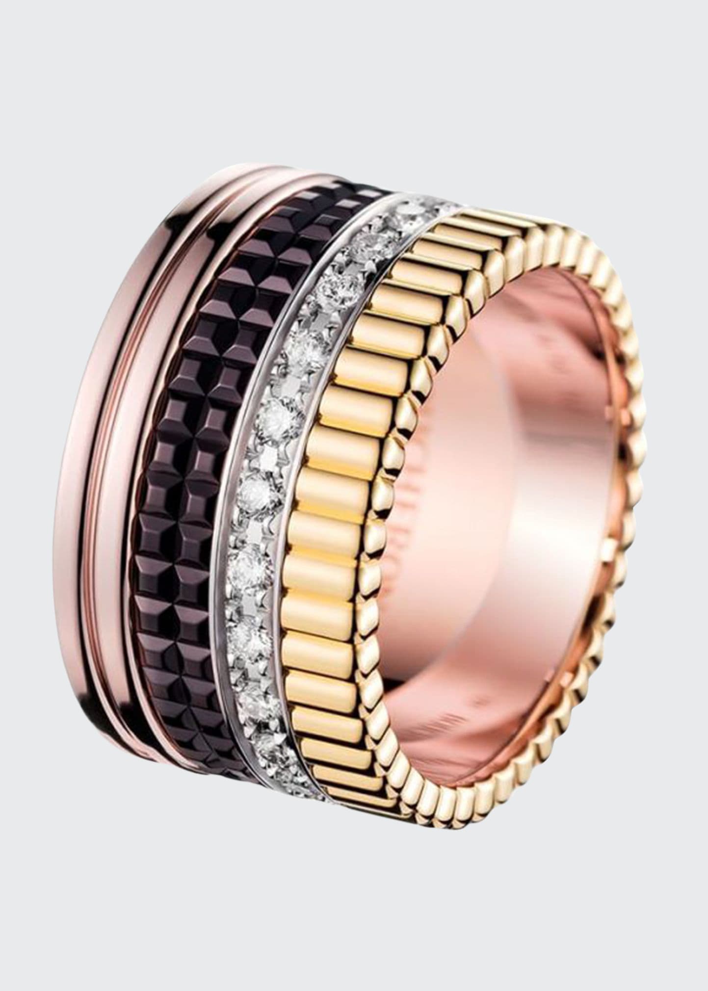 Boucheron Quatre Large Ring in Tricolor Gold with Brown PVD and Diamonds