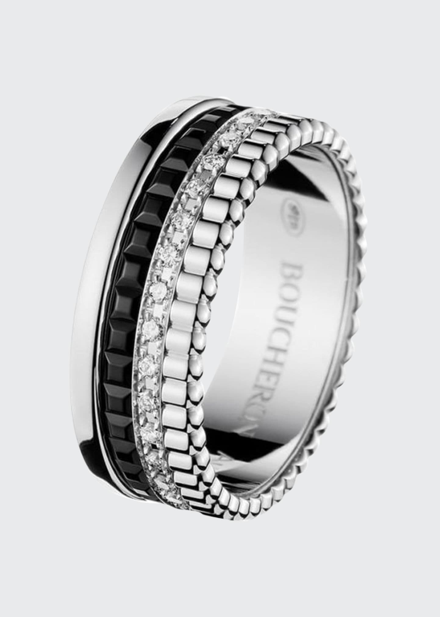 Boucheron Quatre Small Ring in White Gold with Diamonds and Black PVD