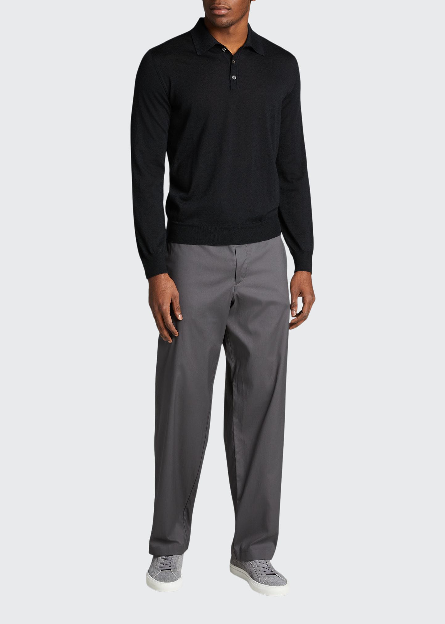 Bergdorf Goodman Long-sleeve Cashmere Polo Sweater In Black