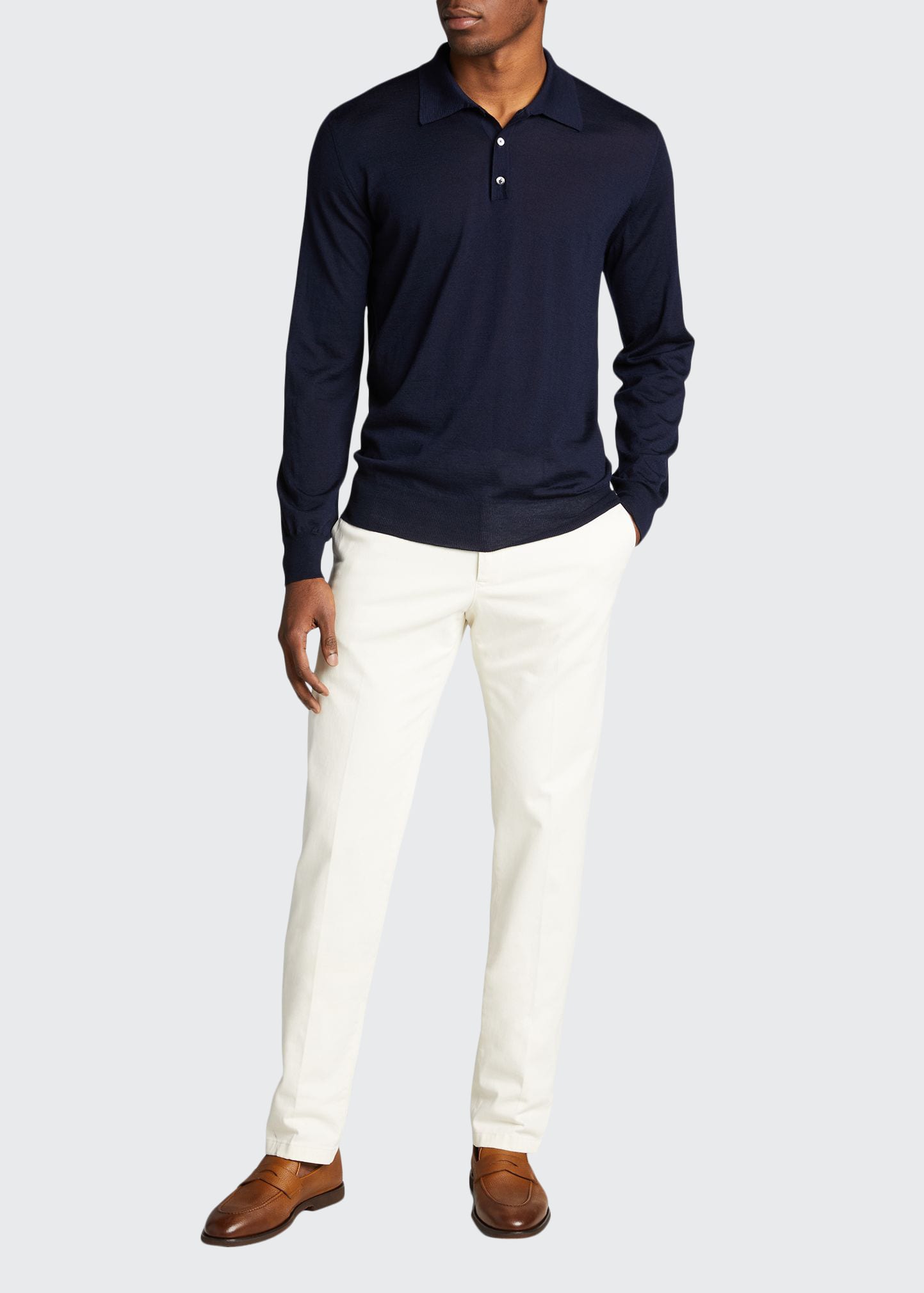 Bergdorf Goodman Long-sleeve Cashmere Polo Sweater In Navy