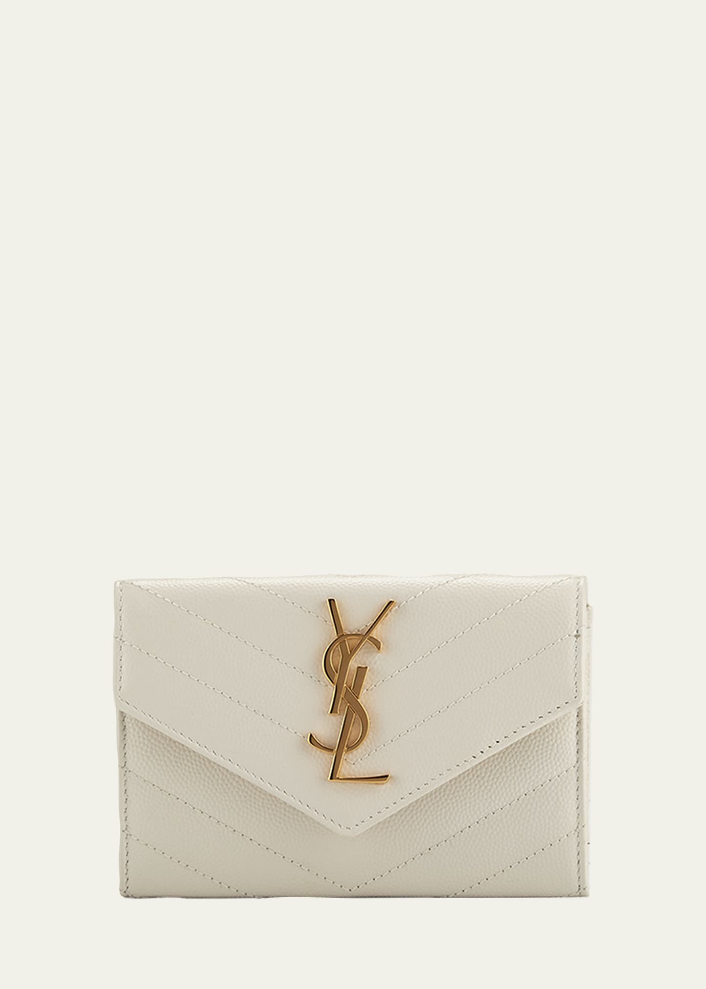 Saint Laurent Ysl Monogram Small Flap Wallet In Grained Leather In White