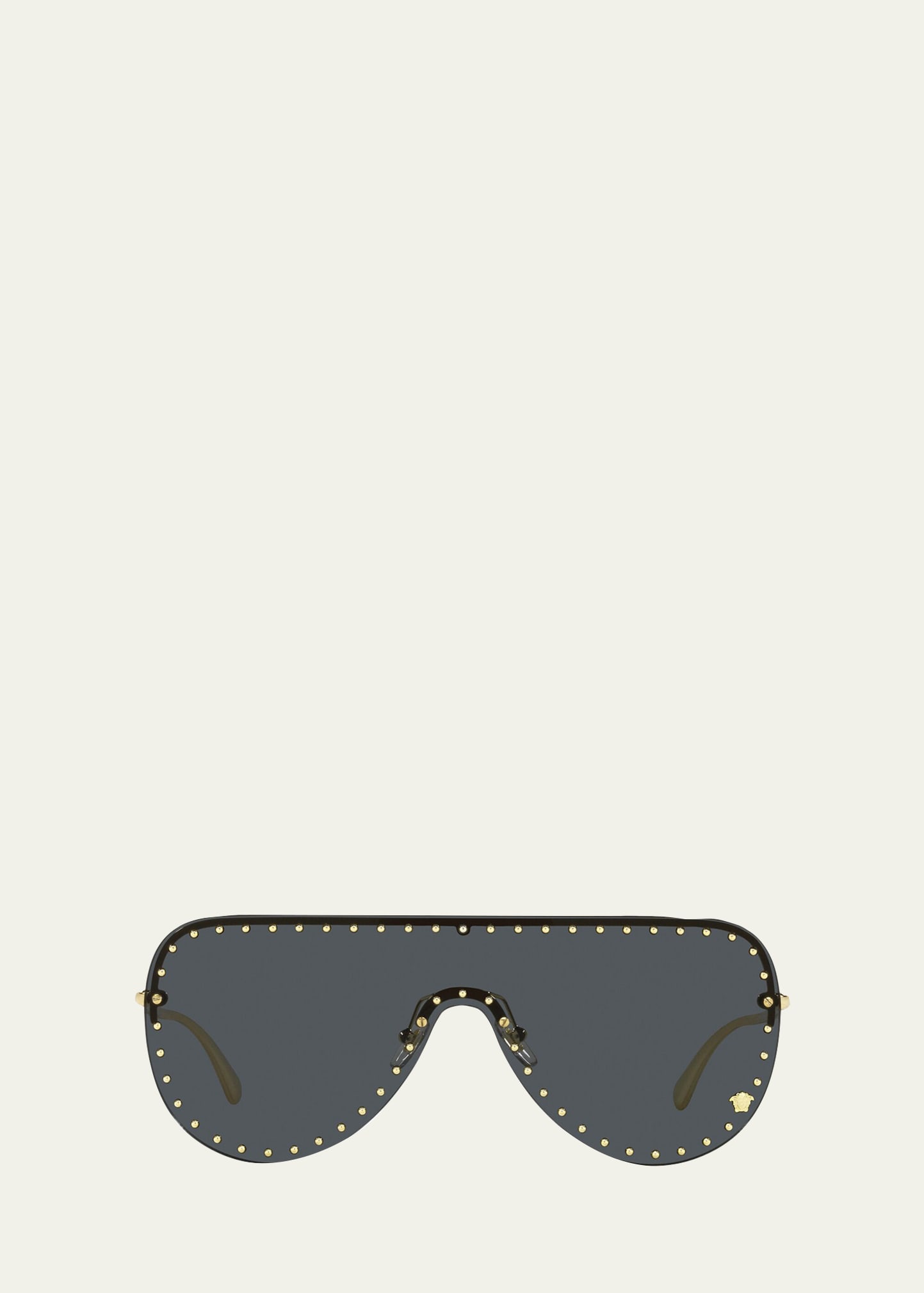 Versace Rimless Studded Metal Shield Sunglasses In Black
