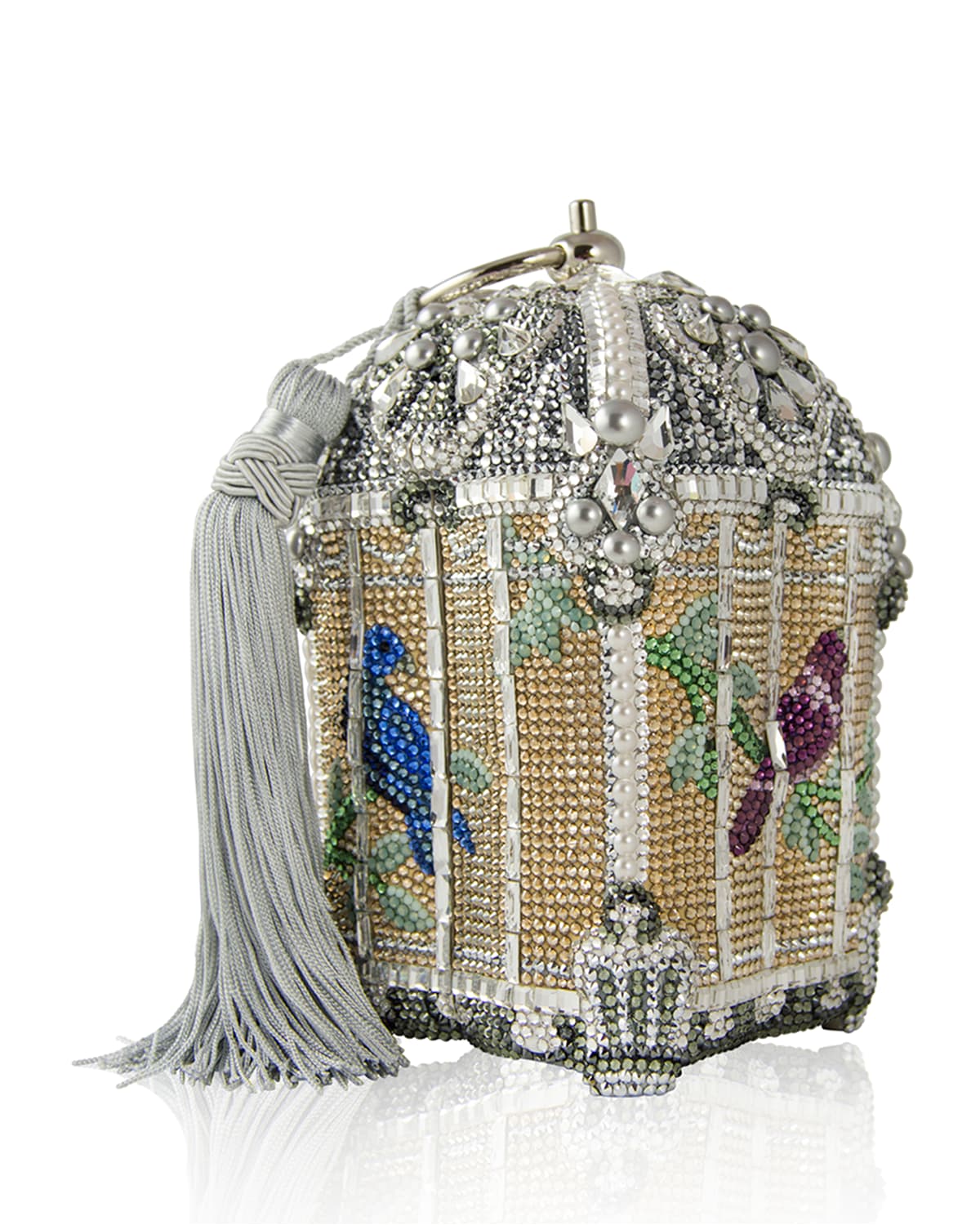 Judith Leiber Crystal-embellished Birdcage Clutch Bag In Champagne