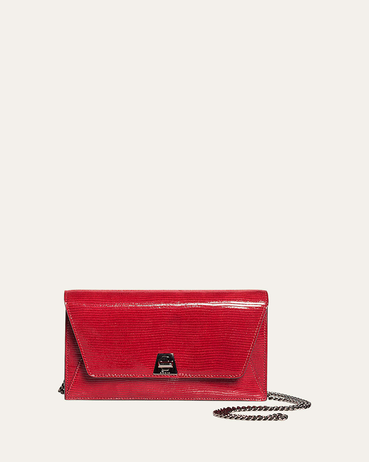 Anouk Lizard-Print Clutch Bag w/ Chain