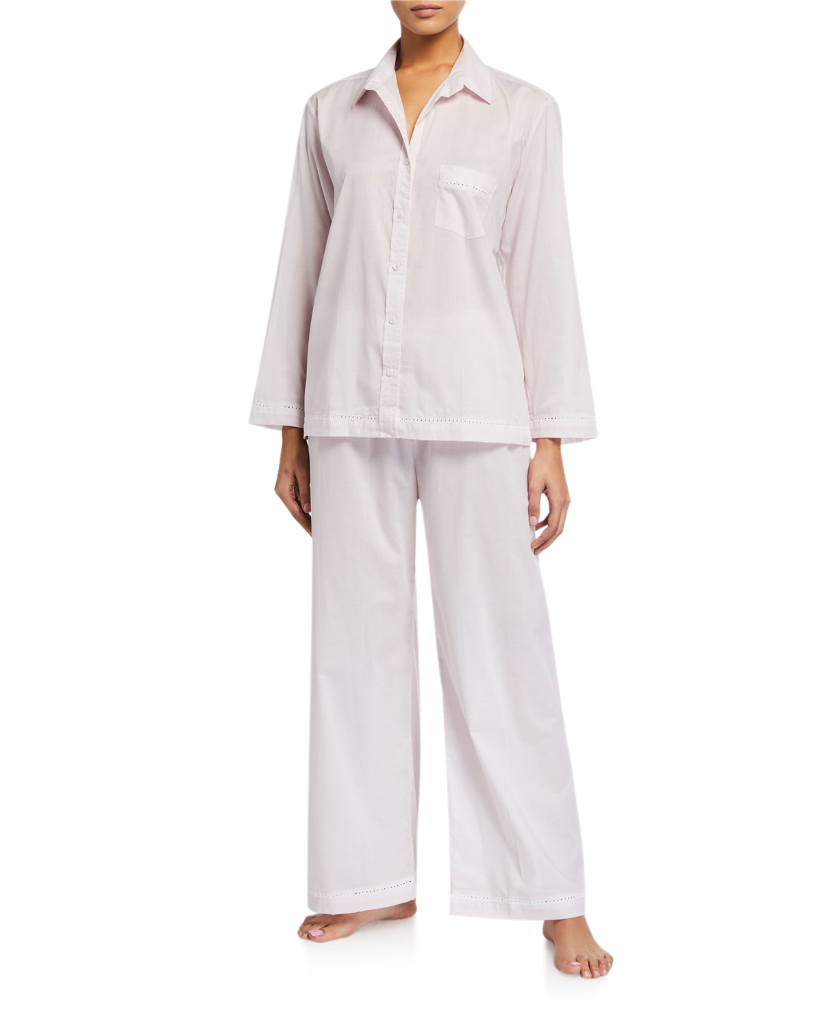 POUR LES FEMMES LACE-TRIM COTTON LAWN PAJAMA SET 