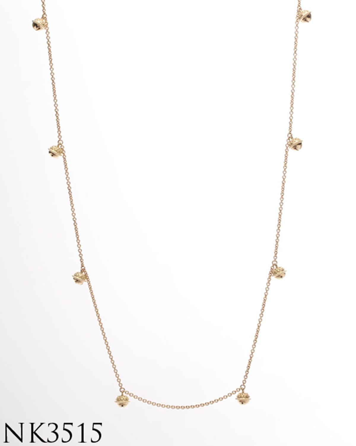18k Gold Mini Jingle Bell Necklace, 28"L