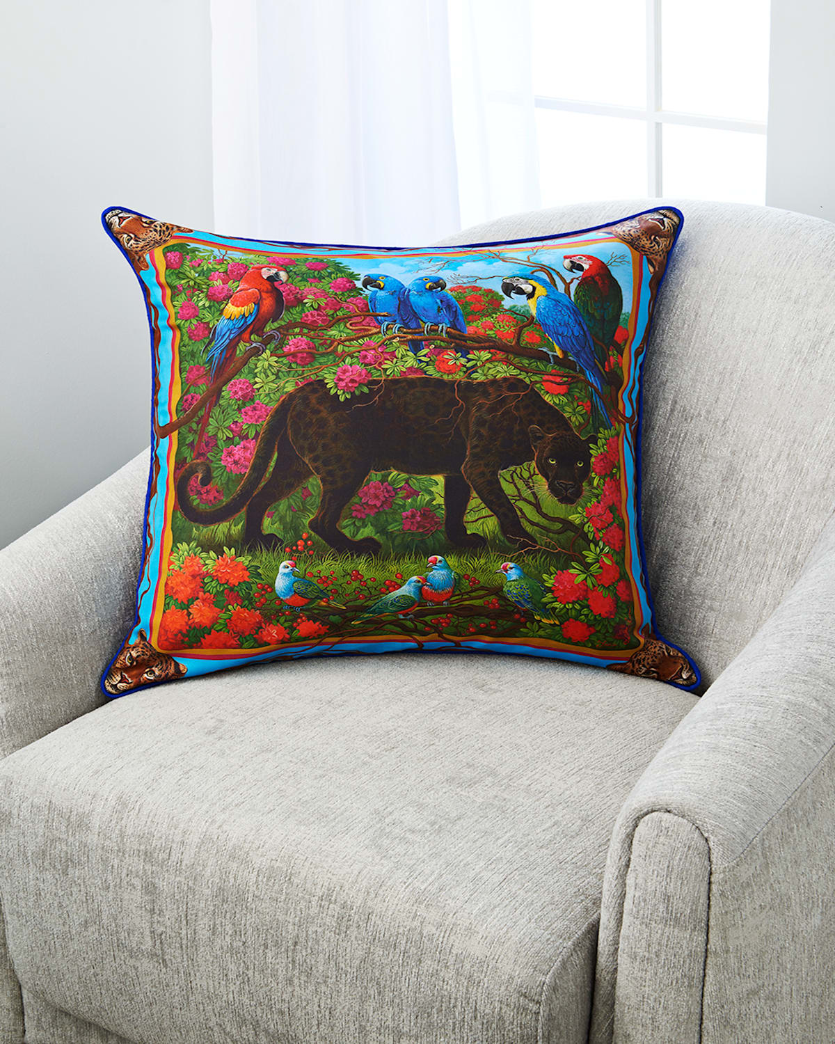 Yana Movchan Black Spotted Panther Silk Pillow