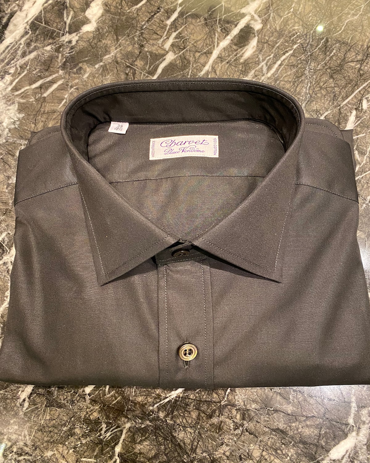 Charvet Men's Slim Darted Black Poplin Dress Shirt