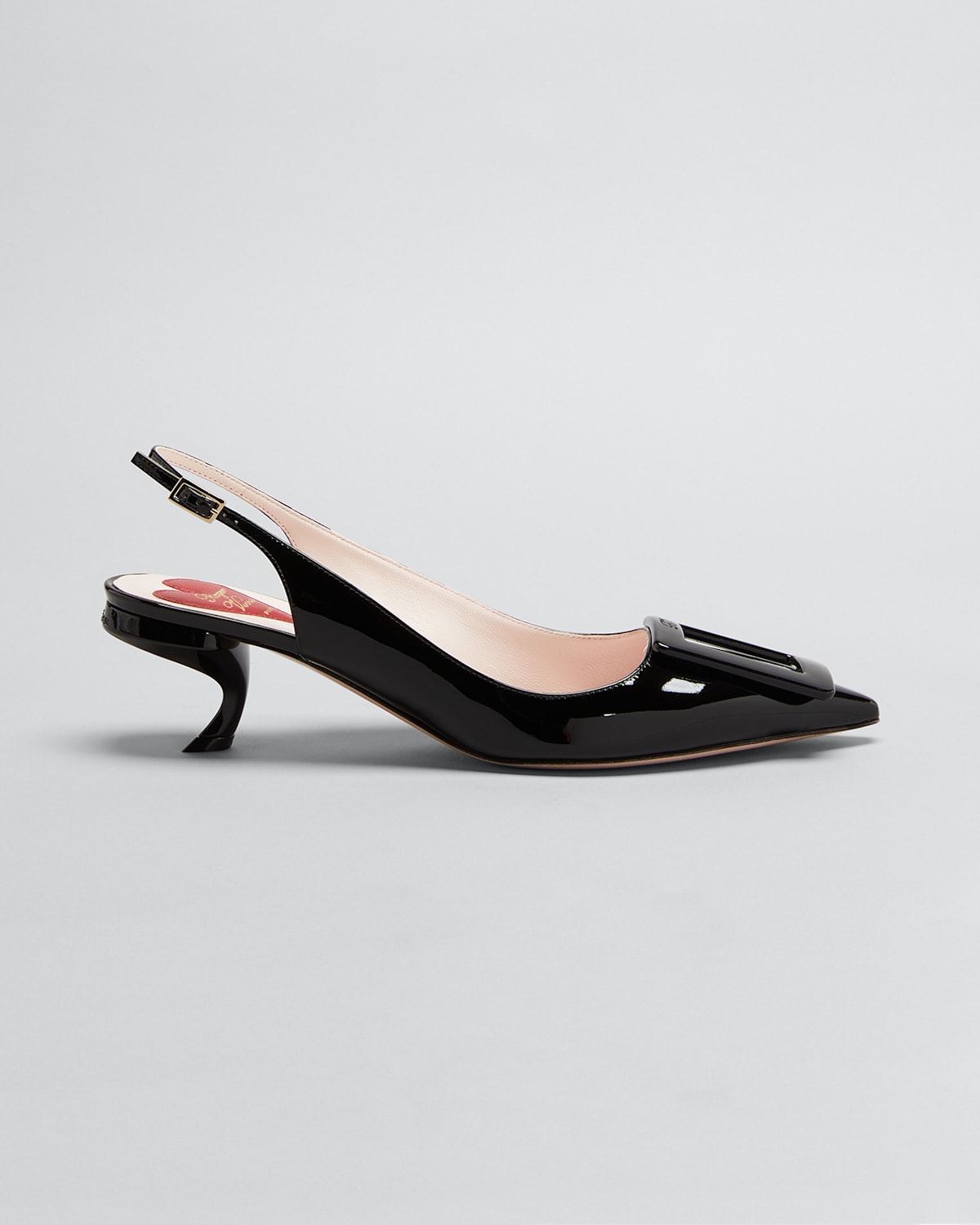 Roger Vivier Patent Buckle Kitten-heel Slingback Pumps In Black