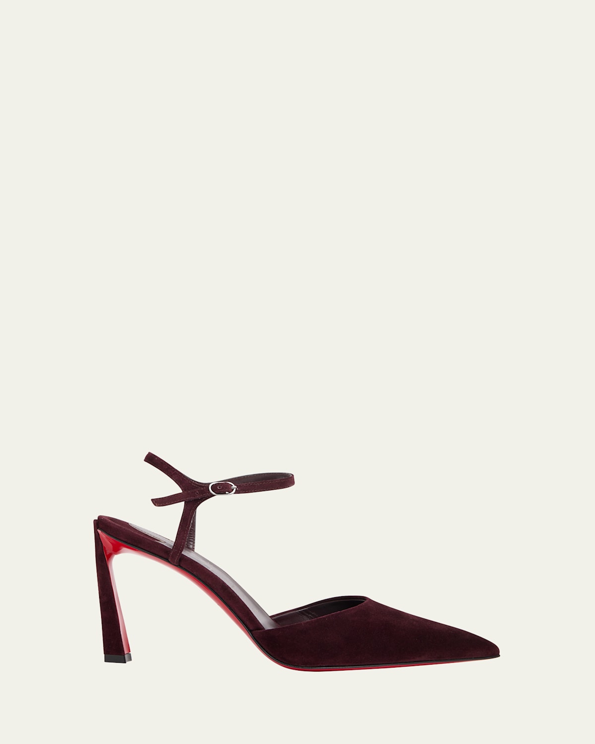 Christian Louboutin Condora Suede Ankle-strap Red Sole Pumps In Burgundy
