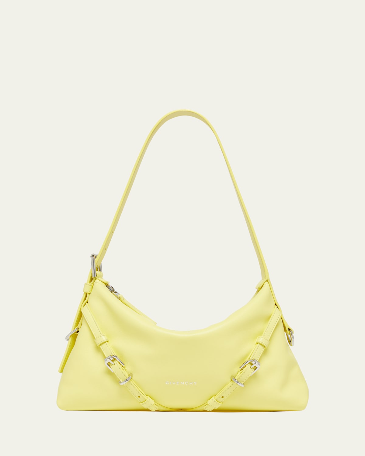 Givenchy Voyou Mini Curved Leather Shoulder Bag In Yellow