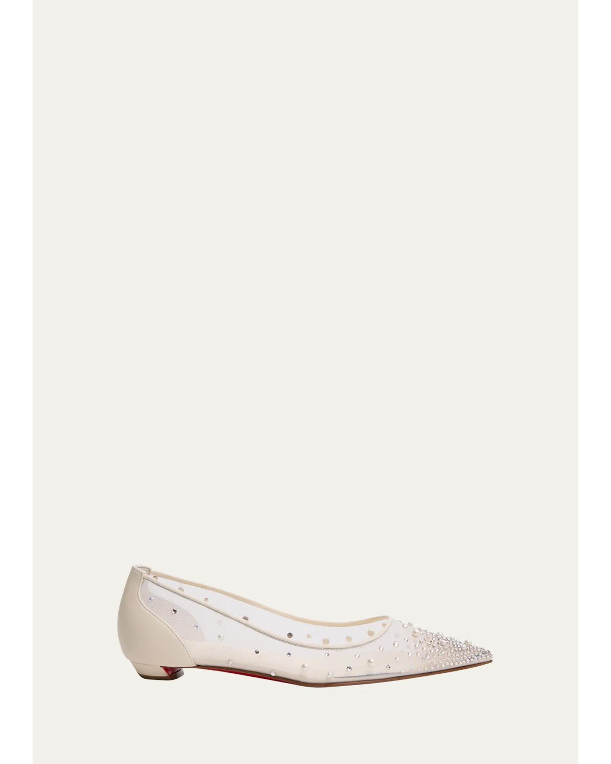 Miss Z Degrastra Embellished Mesh Red Sole Ballerina Flats