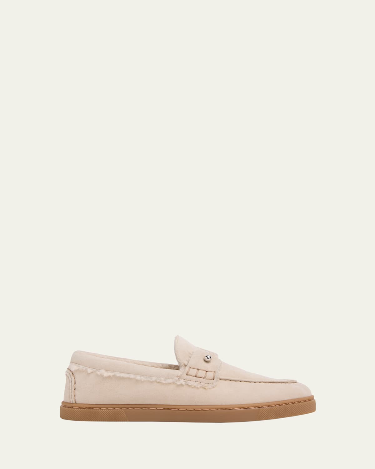 Christian Louboutin Chambeliboat Donna Shearling-lined Suede Red Sole Boat Shoes In Pink