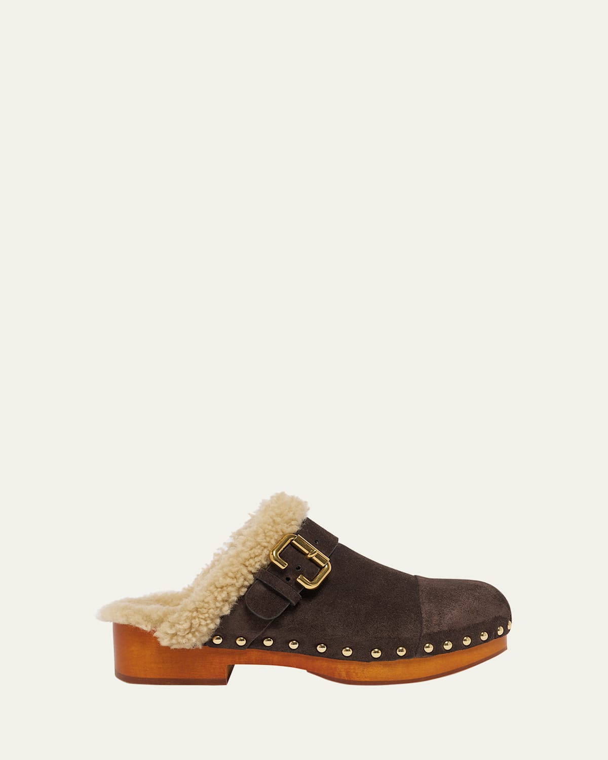 Chloé 35mm Jeannette Shearling-trimmed Buckle Clogs In Brown