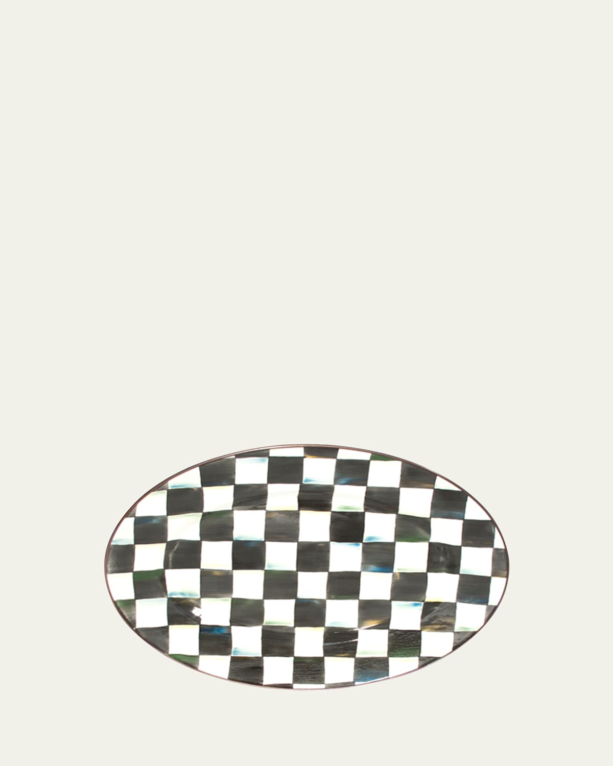 Mackenzie-childs Mackenzie Childs Courtly Check Medium Enameled Steel Oval Platter