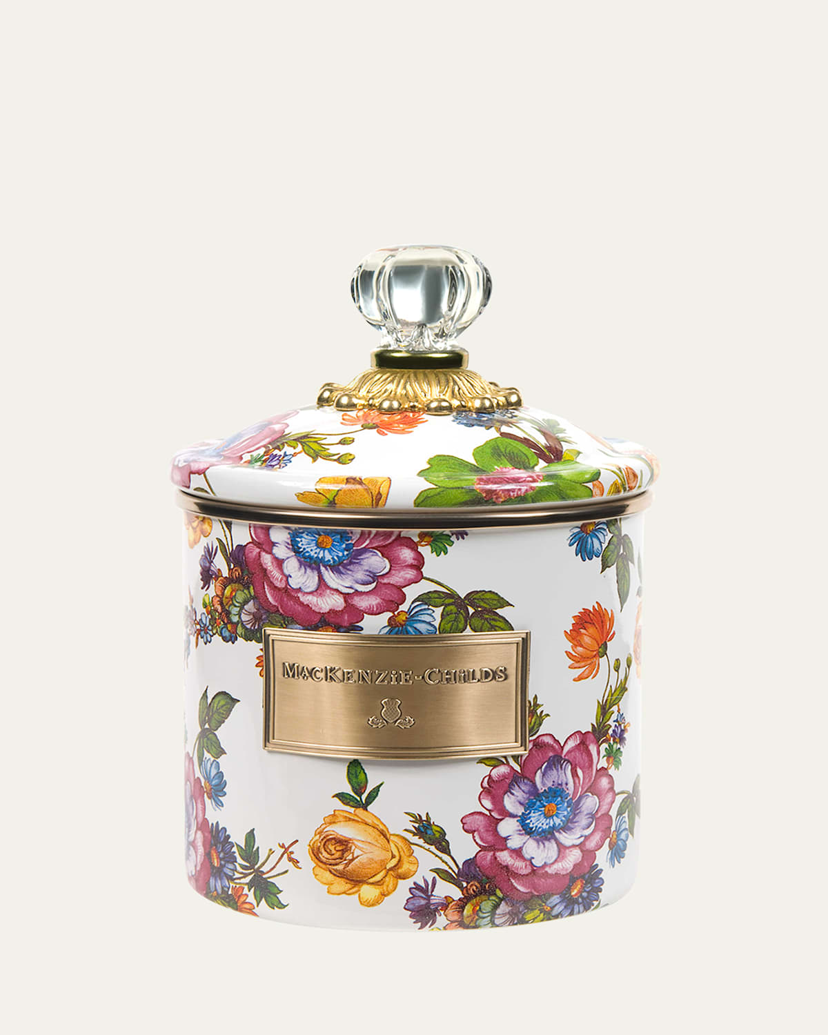 Mackenzie-childs Mackenzie Childs Flower Market Enameled Steel Small Canister In White