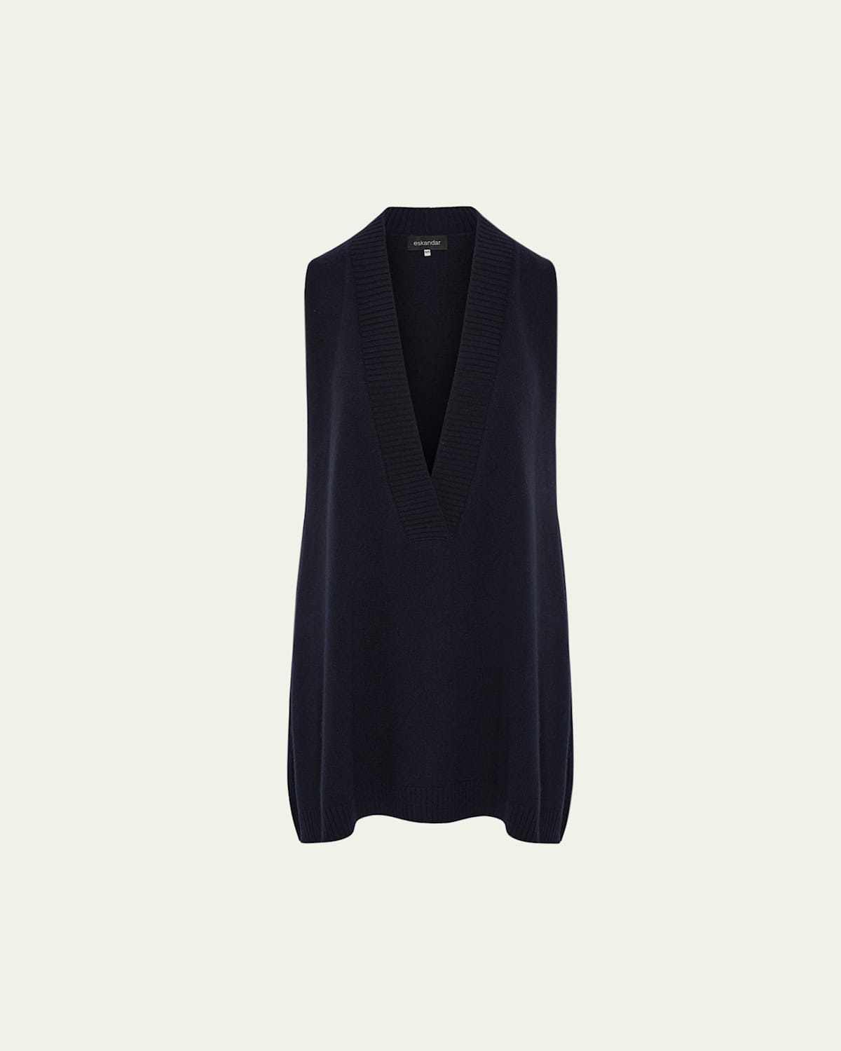 A-Line Sleeveless Deep-V Long Cashmere Sweater
