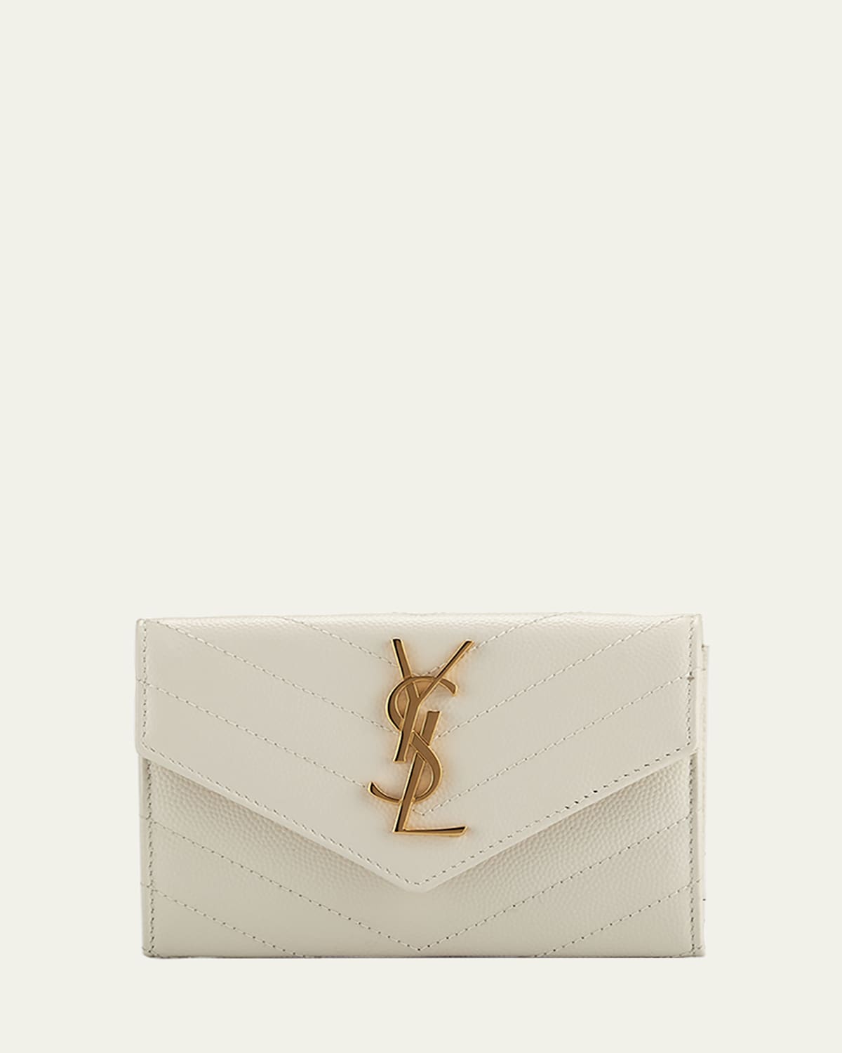 Saint Laurent Ysl Monogram Small Flap Wallet In Grained Leather In White