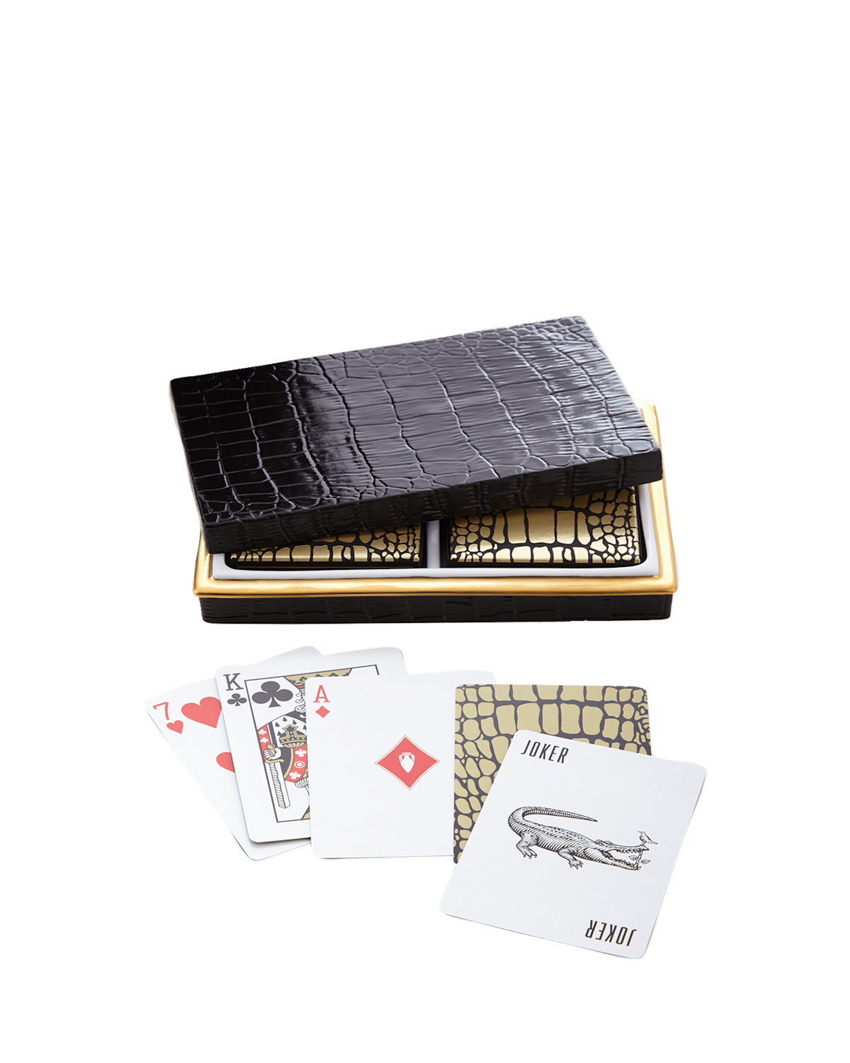 L'Objet Crocodile-Embossed Box with Playing Cards | Thumbnail 2